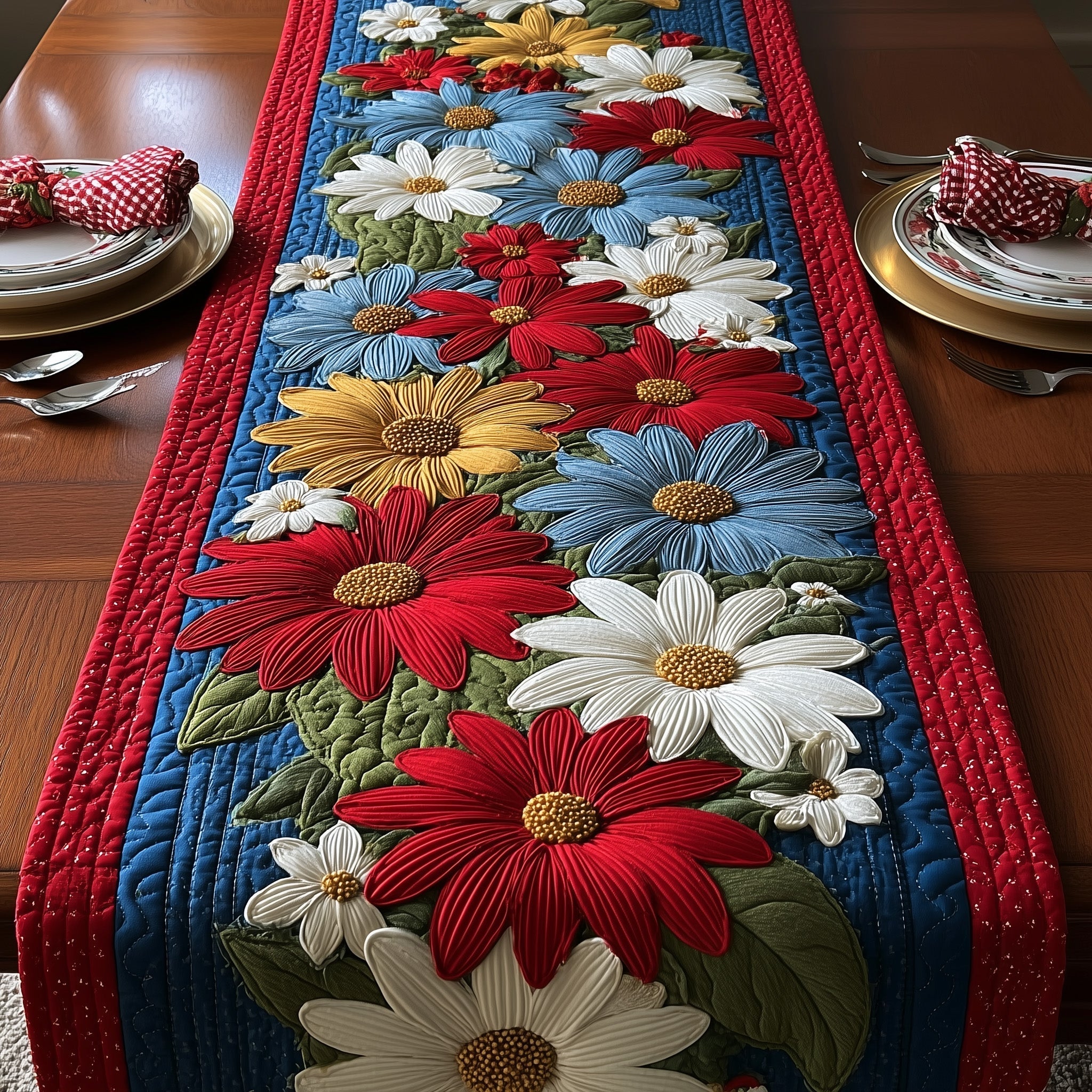 Colorful Daisy Quilted Table Runner, Easter Table Runner, Spring Table Runner, Mother's Day Gifts