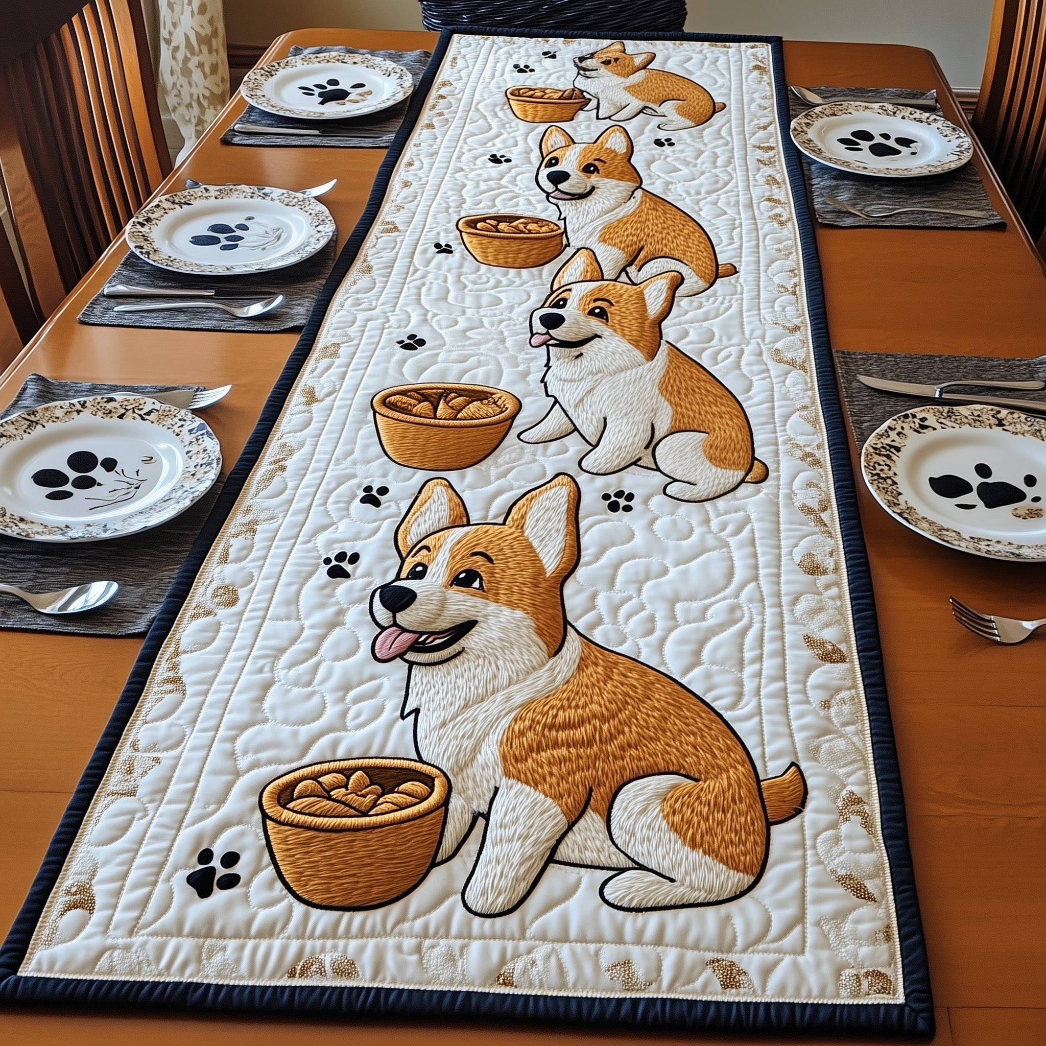Corgi Quilted Table Runner, Easter Table Runner, Spring Table Runner, Mother's Day Gifts