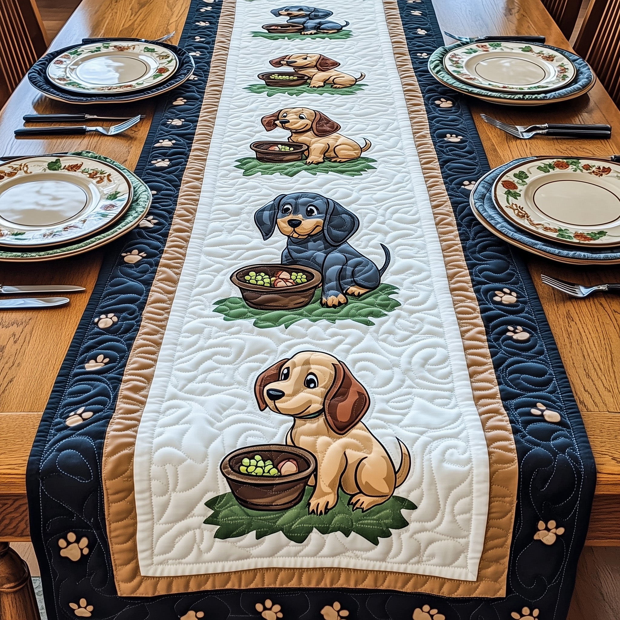 Dachshund Quilted Table Runner, Easter Table Runner, Spring Table Runner, Mother's Day Gifts