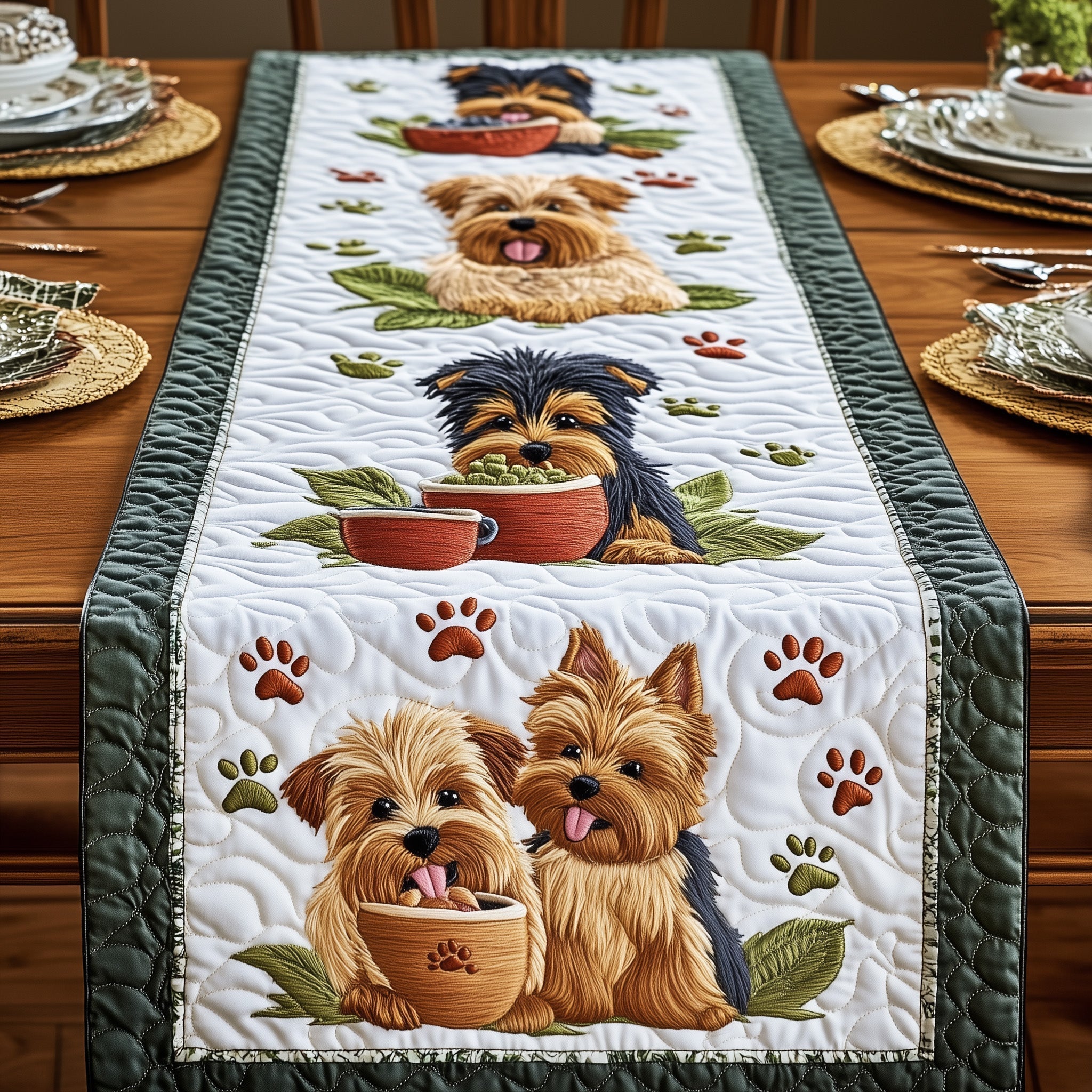 Yorkshire Terrier Quilted Table Runner, Easter Table Runner, Spring Table Runner, Mother's Day Gifts