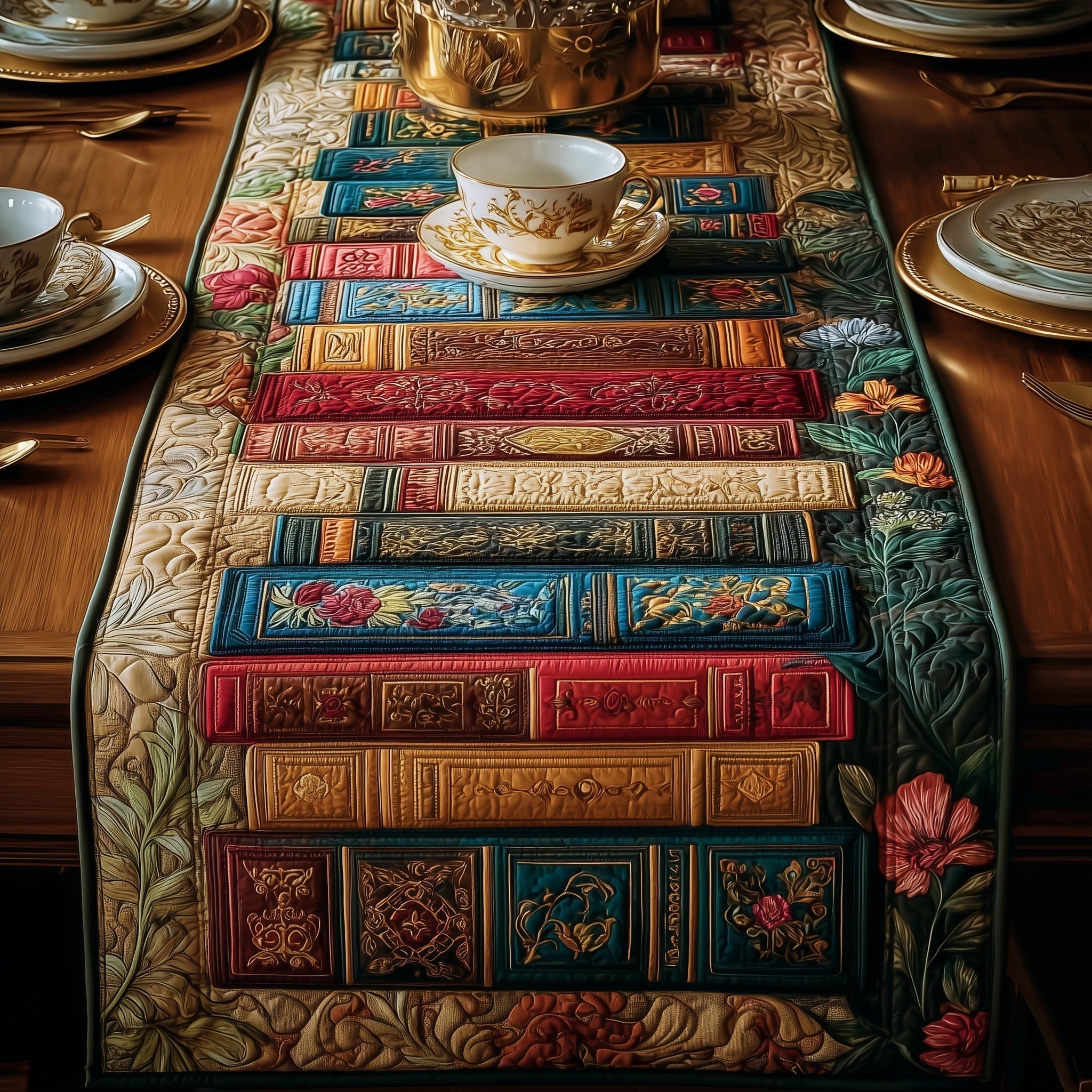 Cozy Book Quilted Table Runner, Easter Table Runner, Spring Table Runner, Mother's Day Gifts