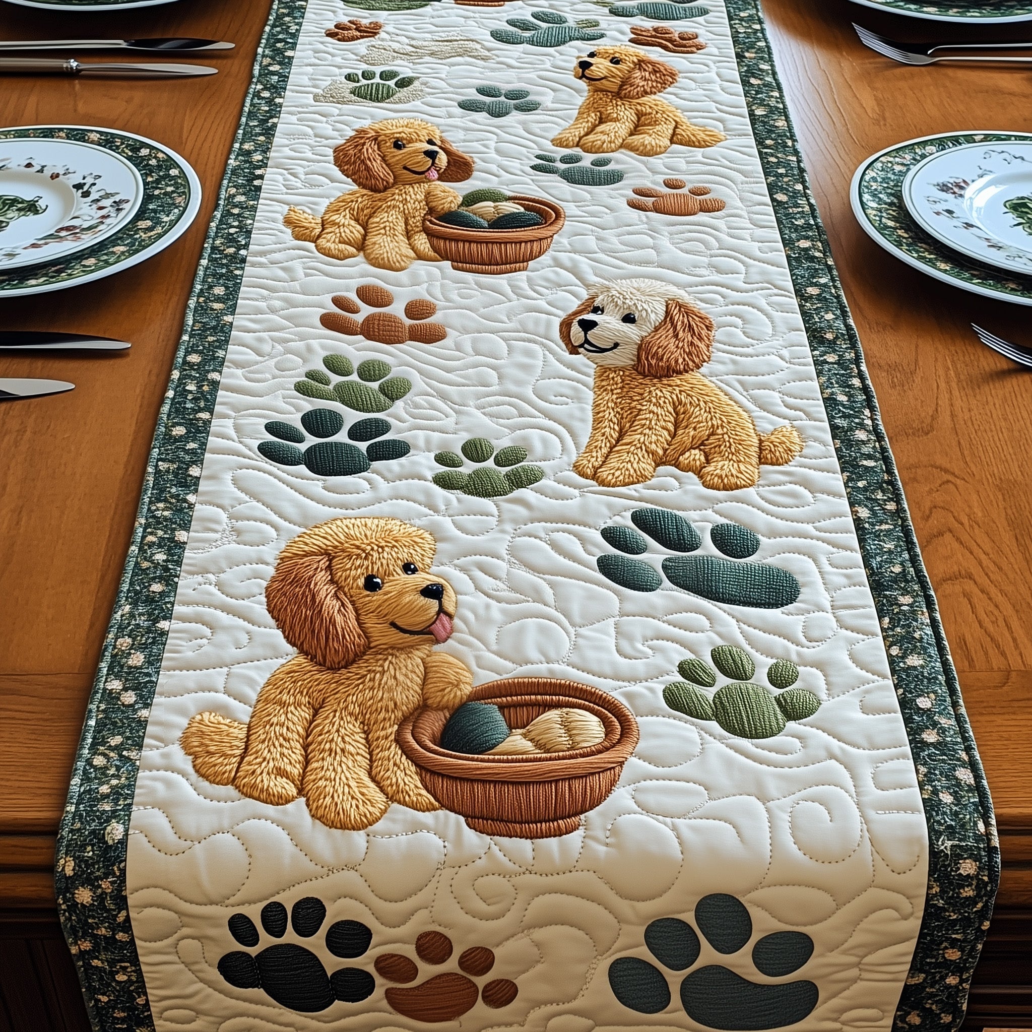 Poodle Quilted Table Runner, Easter Table Runner, Spring Table Runner, Mother's Day Gifts