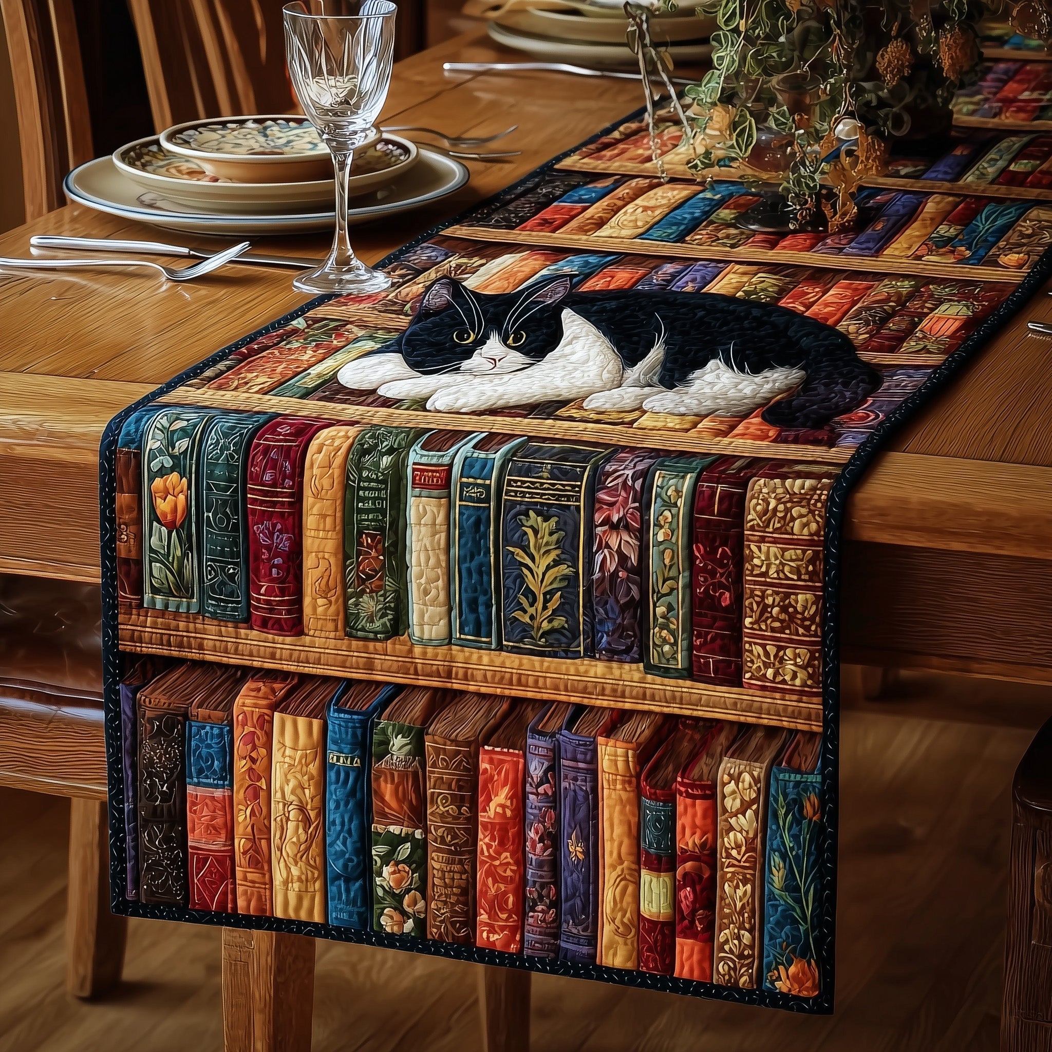Cozy Library Cats Quilted Table Runner, Easter Table Runner, Spring Table Runner, Mother's Day Gifts