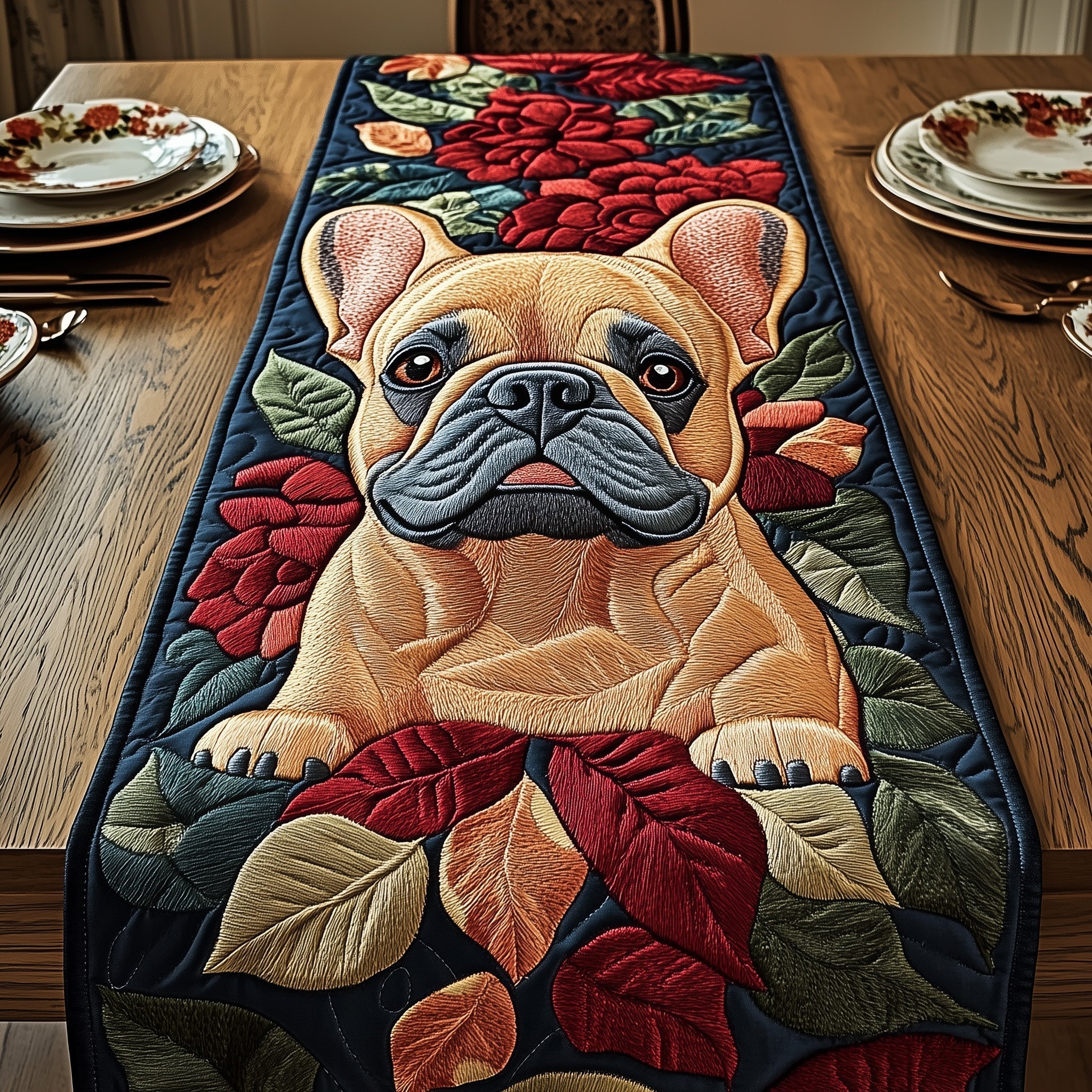 Bulldog Quilted Table Runner, Easter Table Runner, Spring Table Runner, Mother's Day Gifts