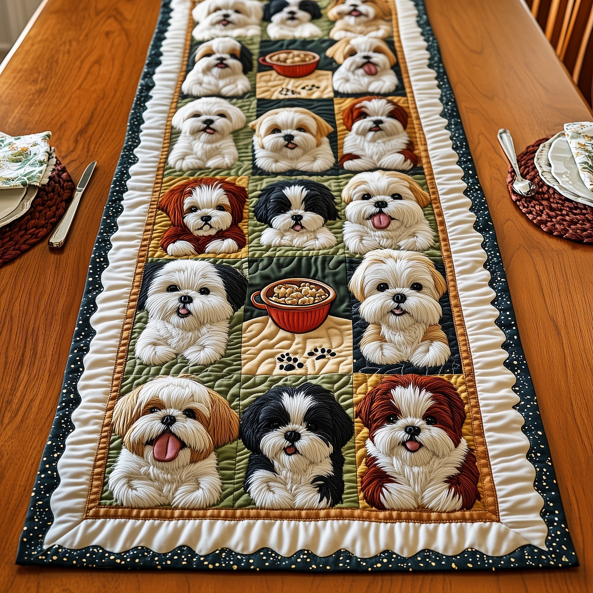 Shih Tzu Quilted Table Runner, Easter Table Runner, Spring Table Runner, Mother's Day Gifts