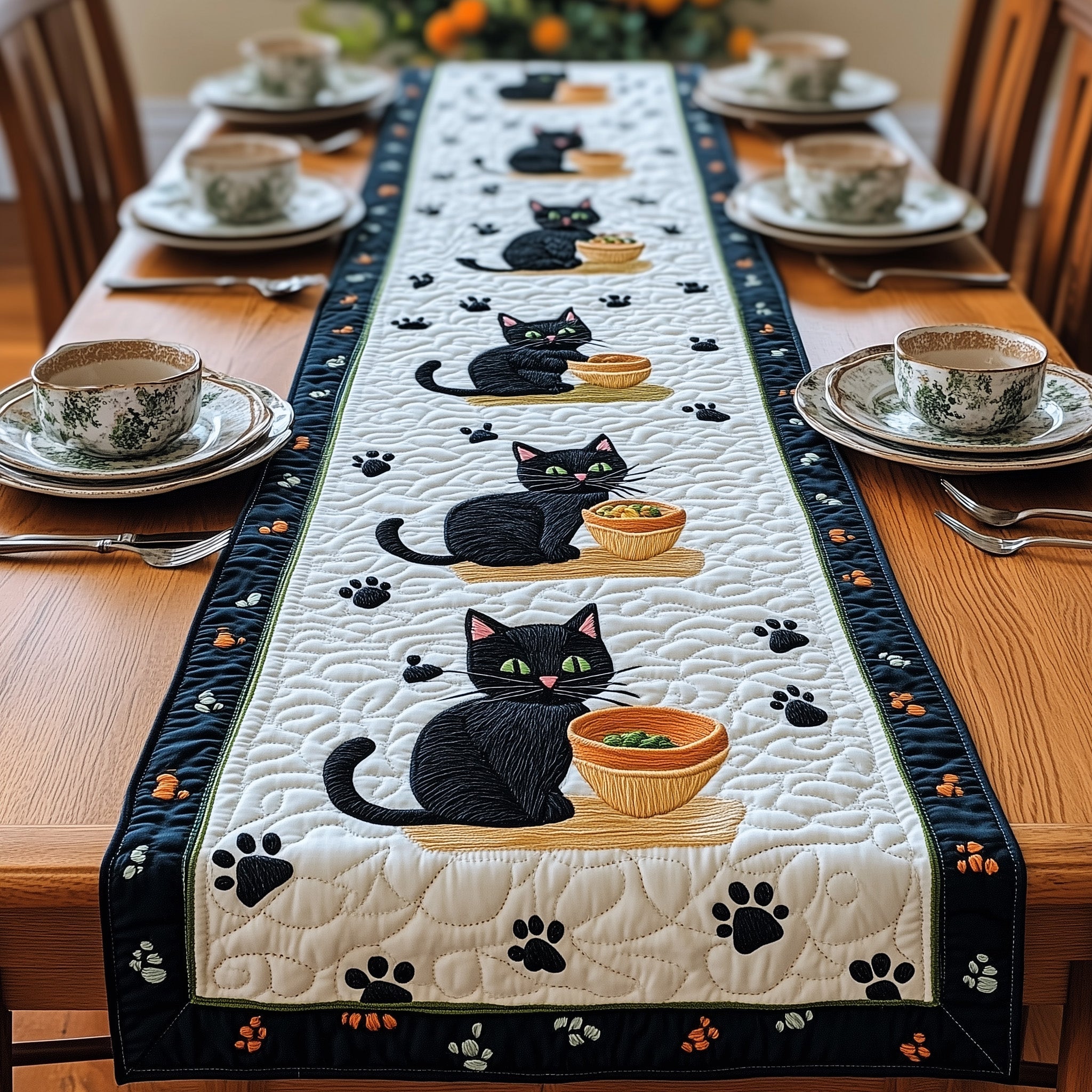 Black Cat Quilted Table Runner, Easter Table Runner, Spring Table Runner, Mother's Day Gifts