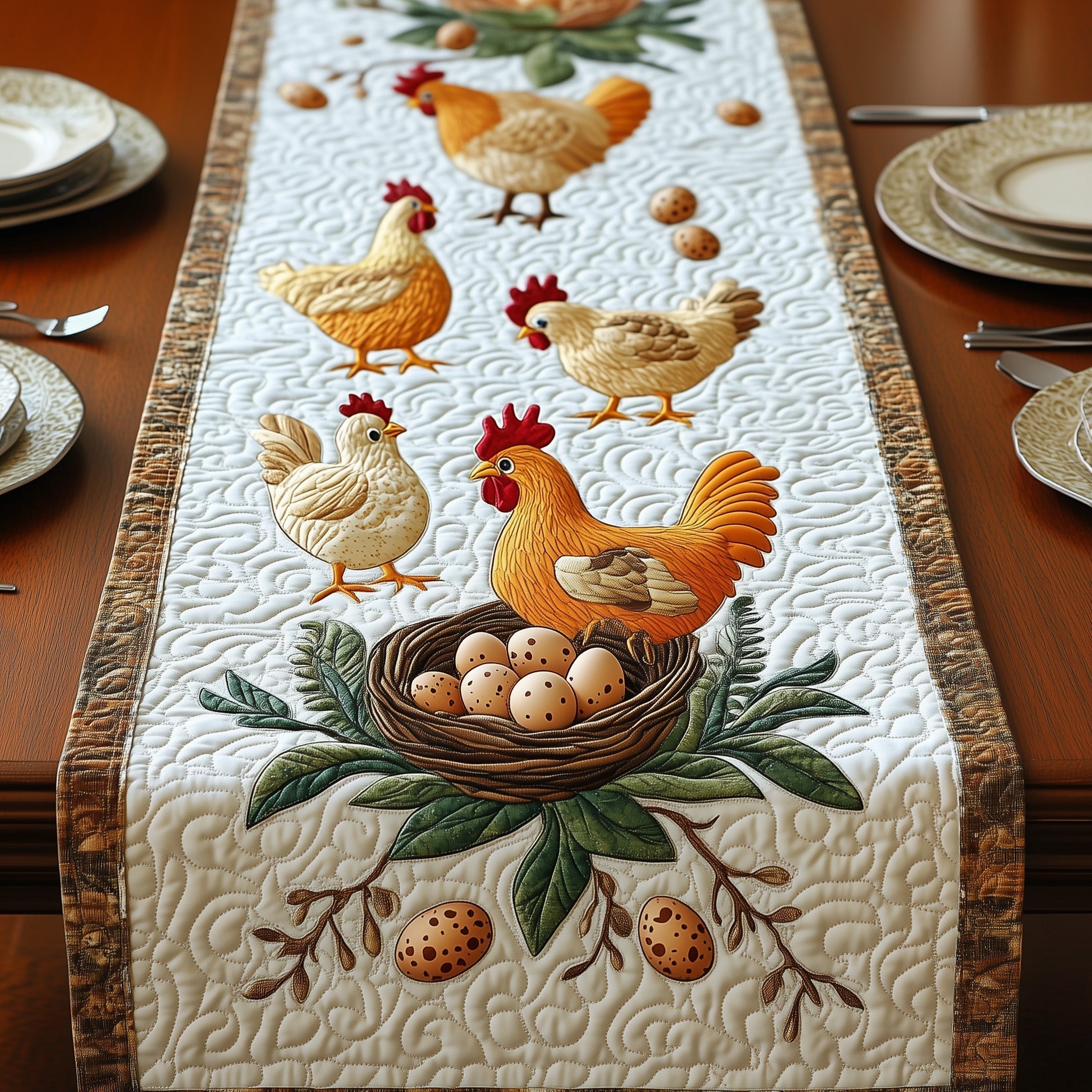 Hens Quilted Table Runner, Easter Table Runner, Spring Table Runner, Mother's Day Gifts