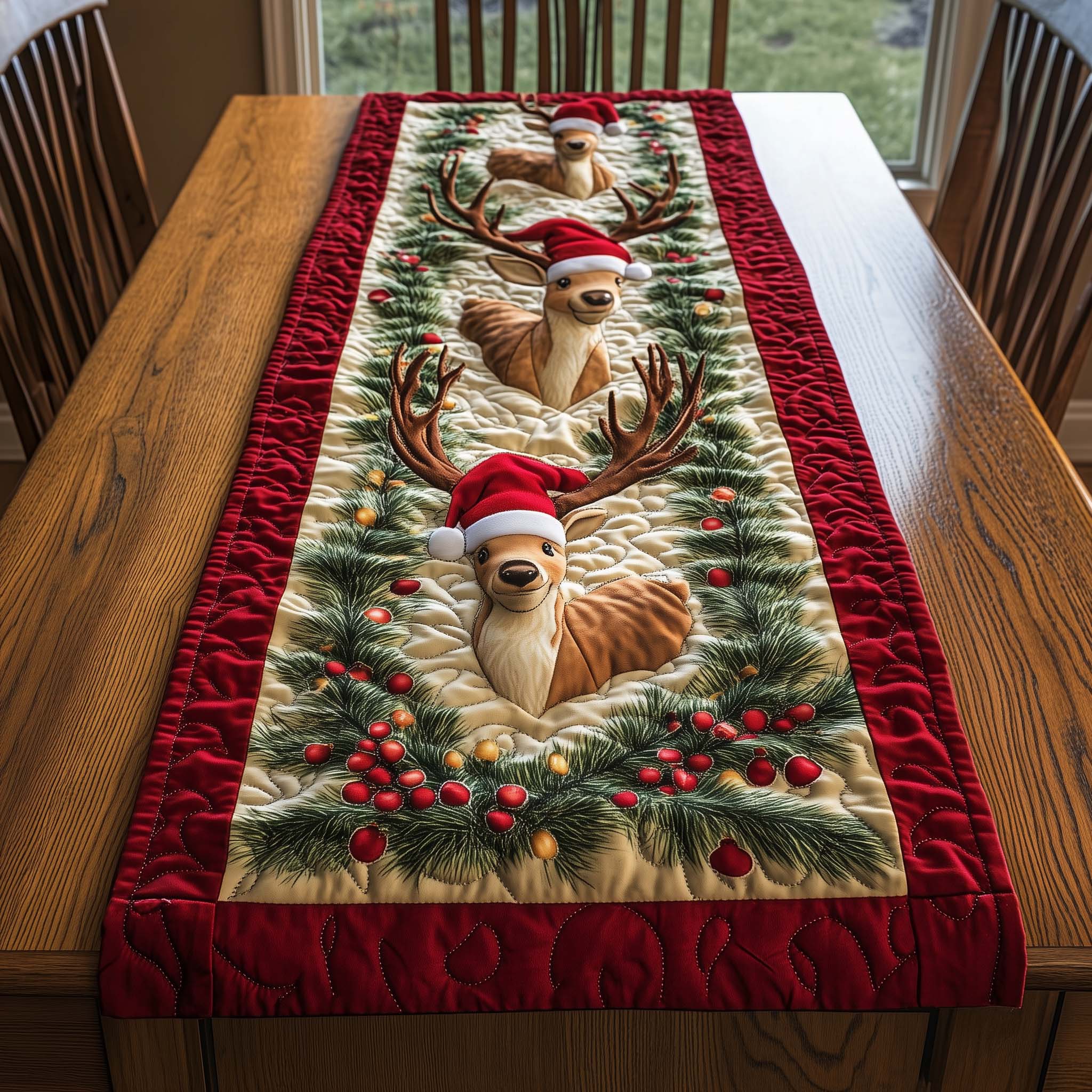 Reindeer Quilted Table Runner, Easter Table Runner, Spring Table Runner, Mother's Day Gifts