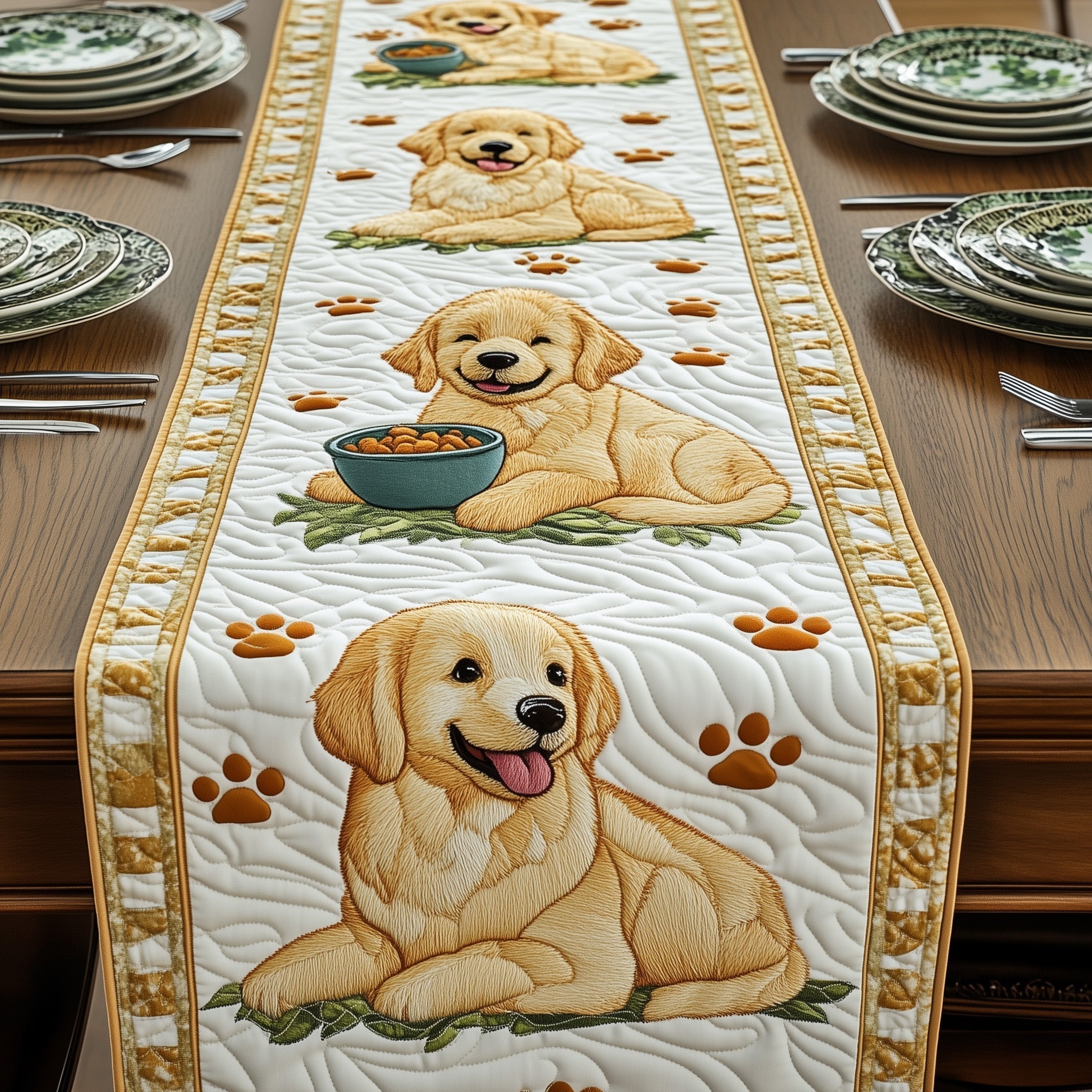 Golden Retriever Quilted Table Runner, Easter Table Runner, Spring Table Runner, Mother's Day Gifts