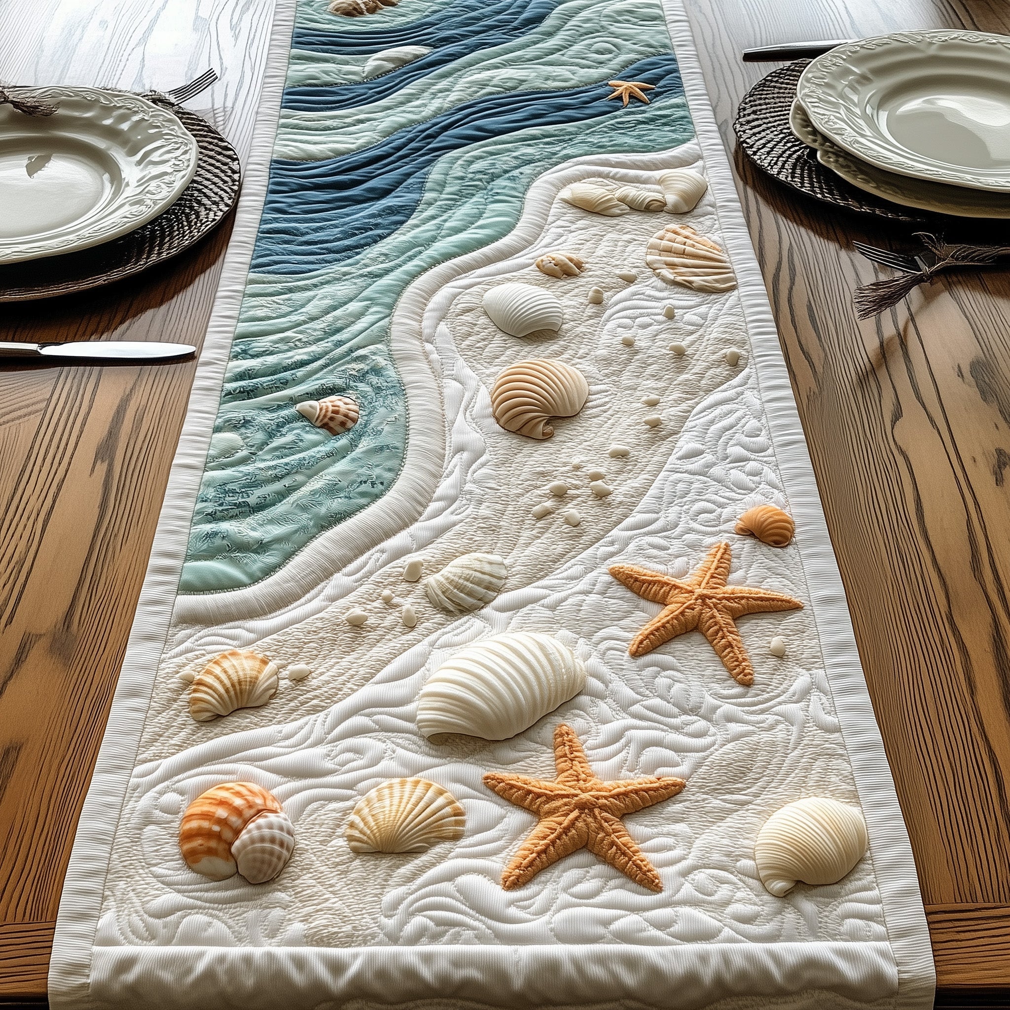Seashell Quilted Table Runner, Easter Table Runner, Spring Table Runner, Mother's Day Gifts