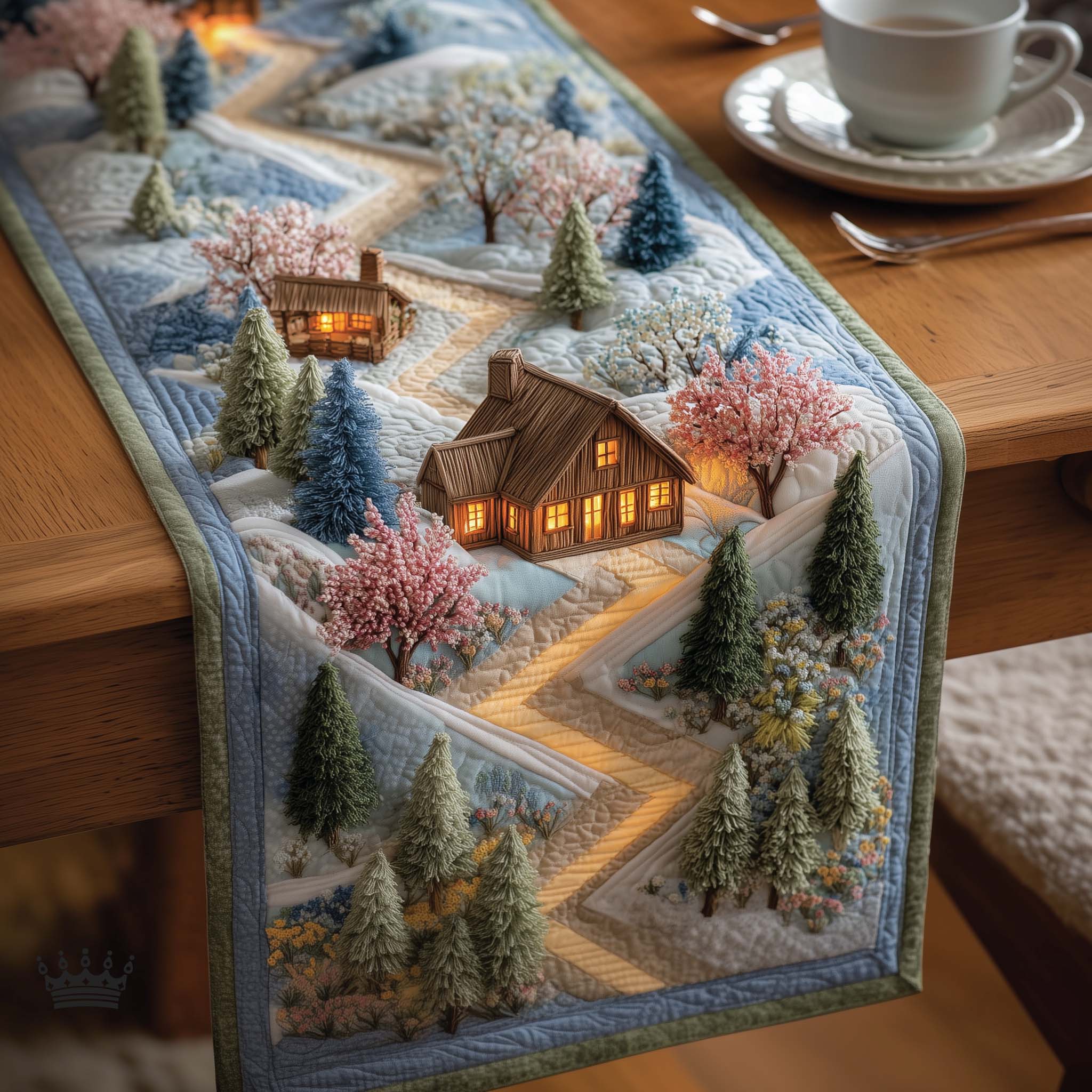 Meadow Cabin Quilted Table Runner, Easter Table Runner, Spring Table Runner, Mother's Day Gifts