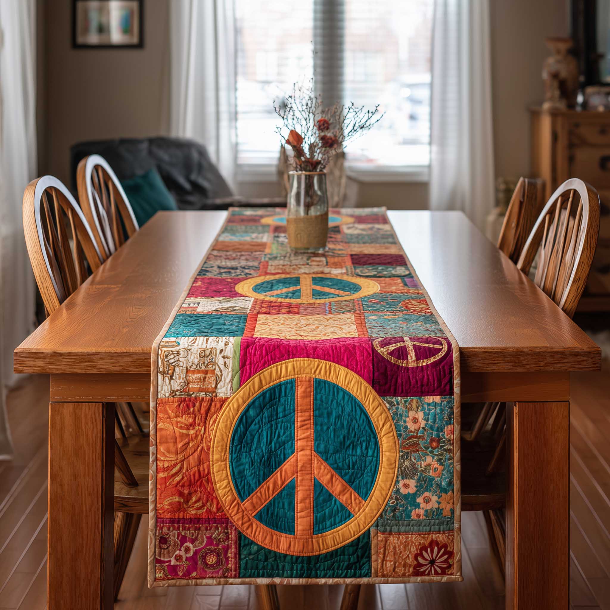 Peace Sign Quilted Table Runner, Easter Table Runner, Spring Table Runner, Mother's Day Gifts