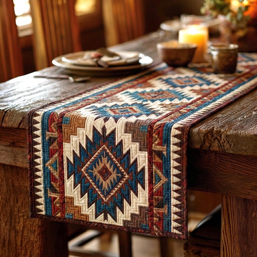 Rustic Geometry Quilted Table Runner, Easter Table Runner, Spring Table Runner, Mother's Day Gifts