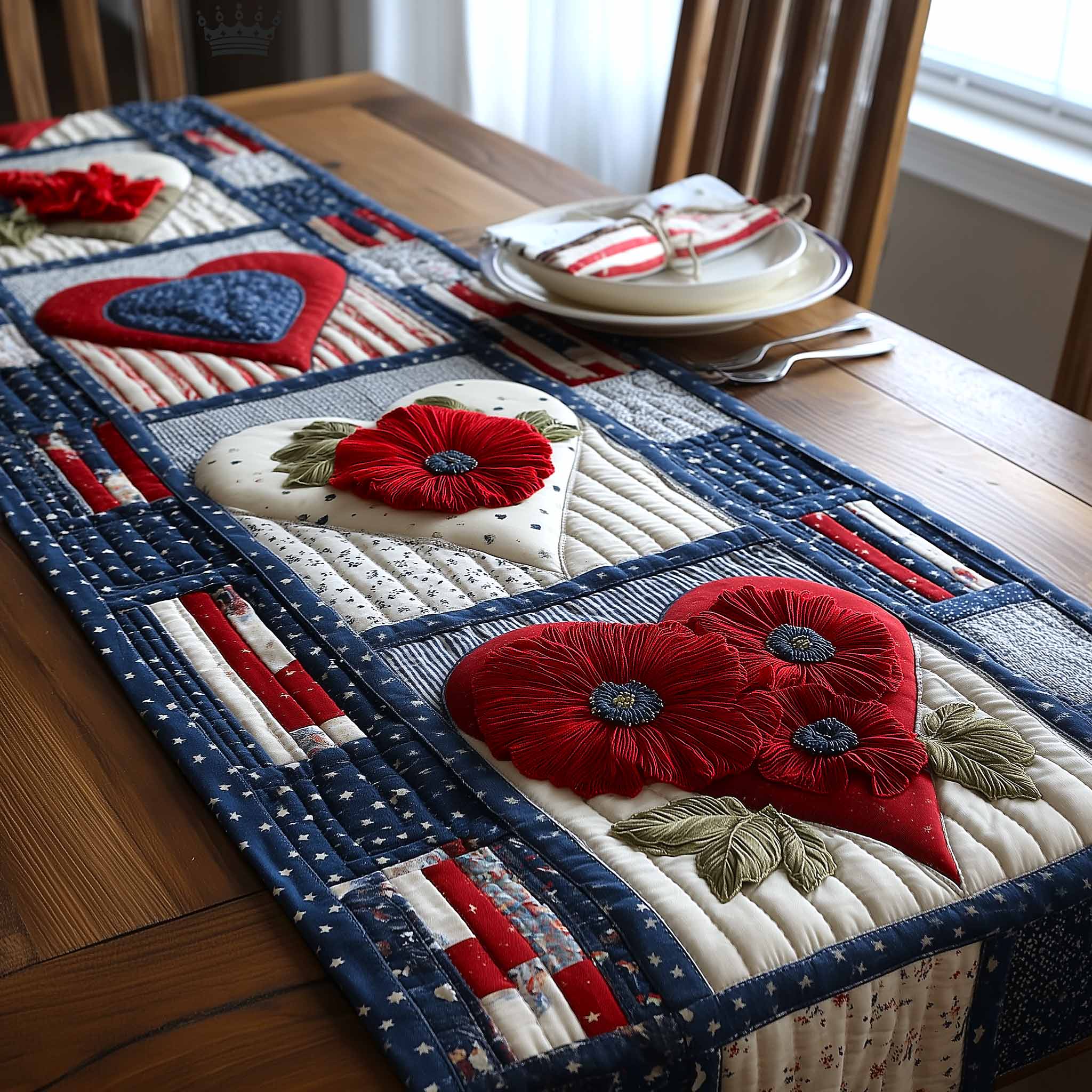 Freedom Bloom Quilted Table Runner, Easter Table Runner, Spring Table Runner, Mother's Day Gifts