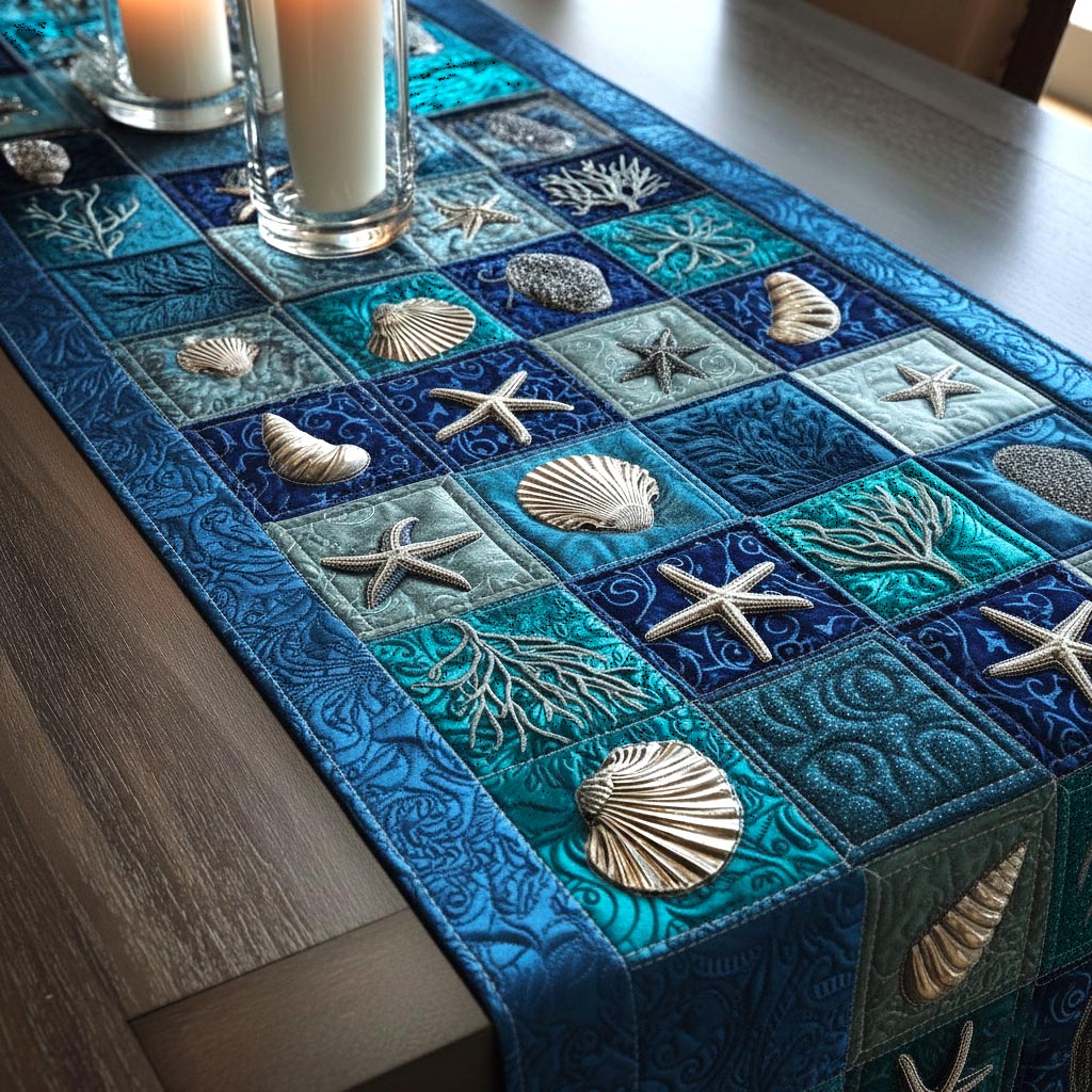 Seashell Calm Quilted Table Runner, Easter Table Runner, Spring Table Runner, Mother's Day Gifts