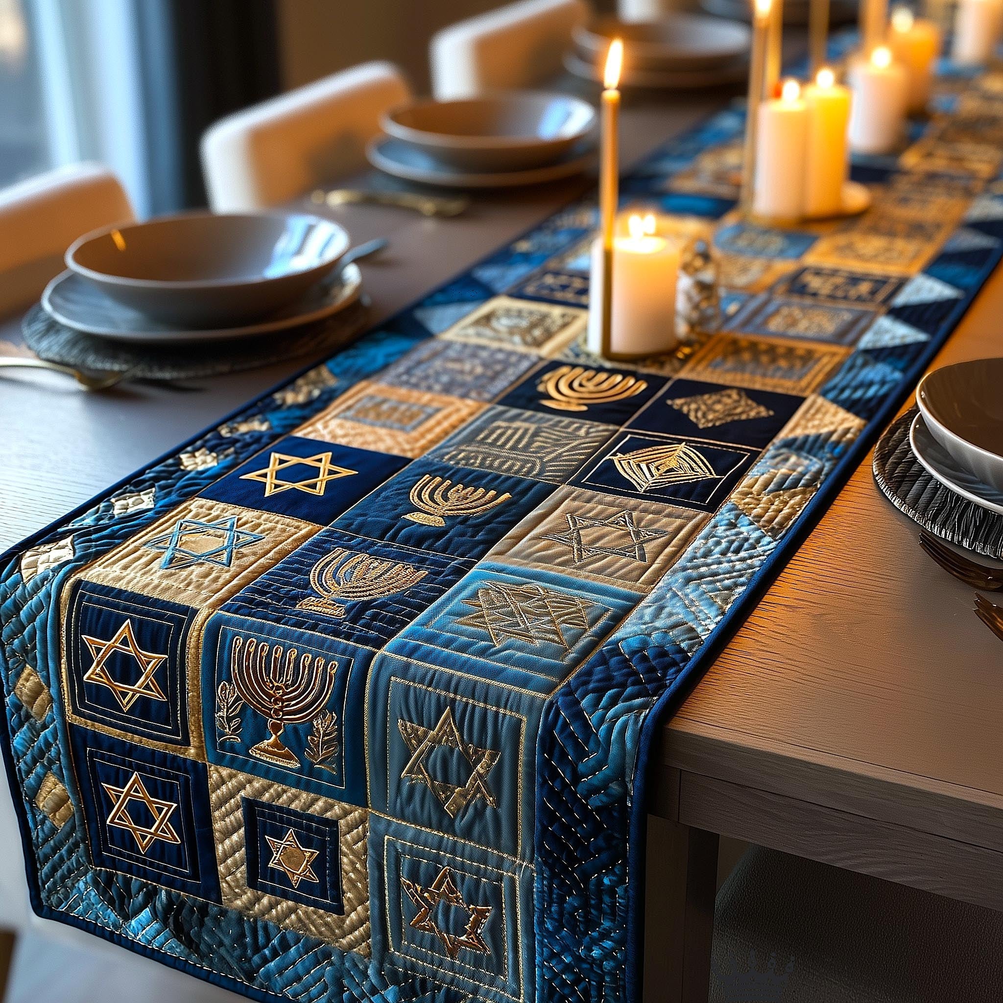 Hanukkah Glow Quilted Table Runner, Easter Table Runner, Spring Table Runner, Mother's Day Gifts