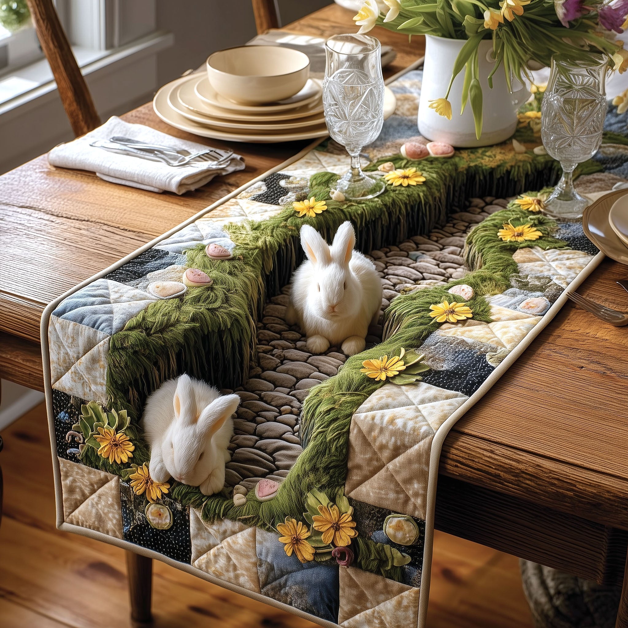 Spring Bunny Quilted Table Runner, Easter Table Runner, Spring Table Runner, Mother's Day Gifts