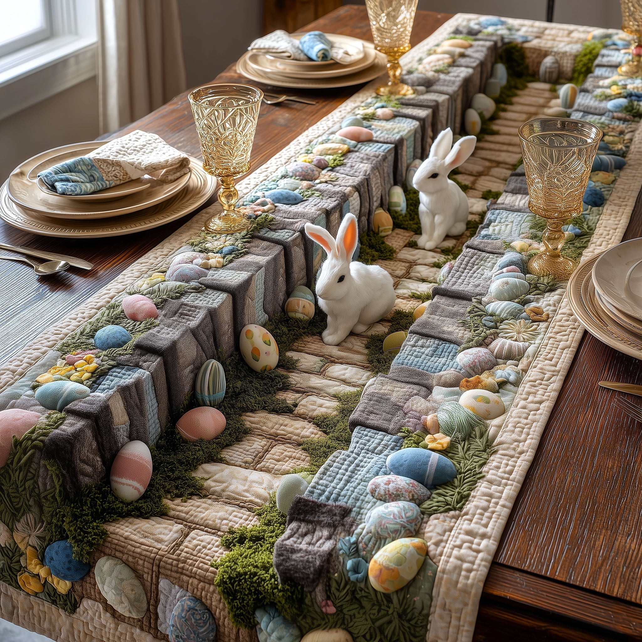 Egg Garden Quilted Table Runner, Easter Table Runner, Spring Table Runner, Mother's Day Gifts
