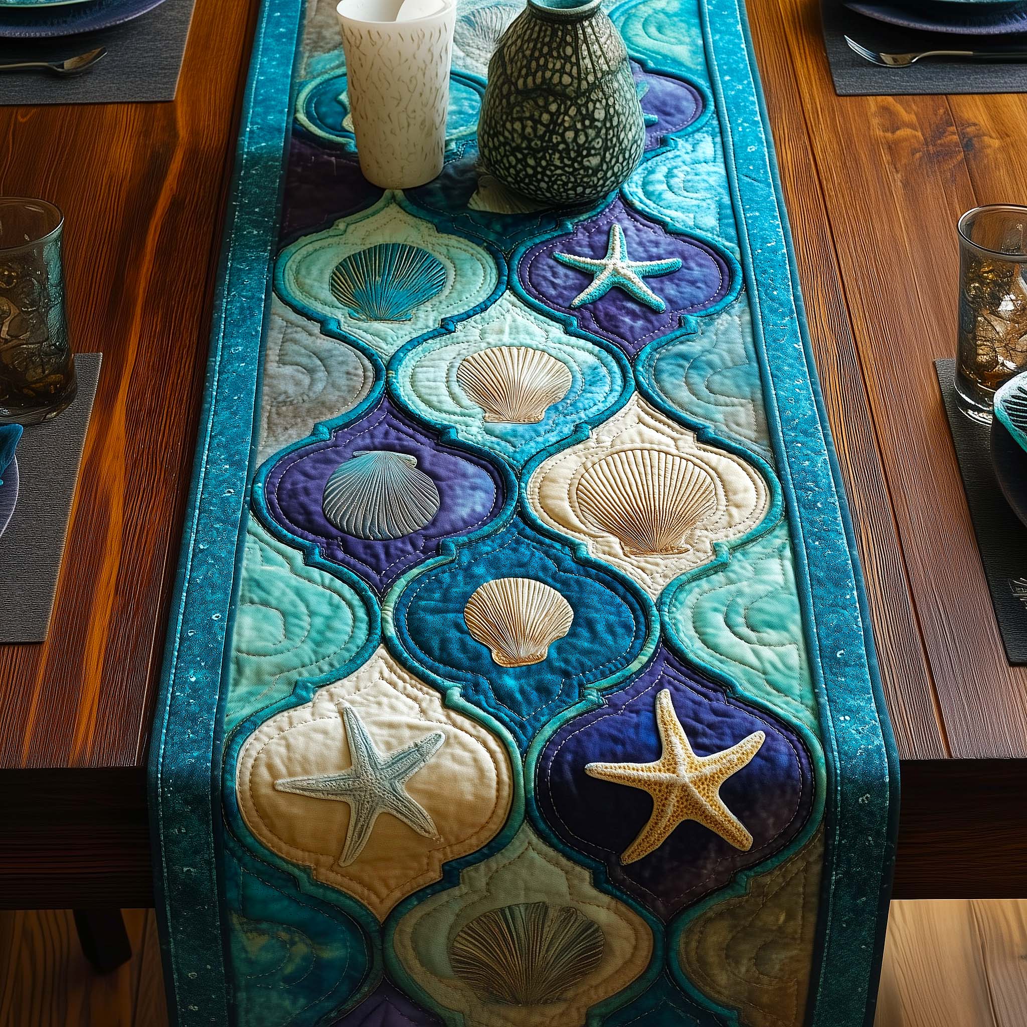 Shell Breeze Quilted Table Runner, Easter Table Runner, Spring Table Runner, Mother's Day Gifts