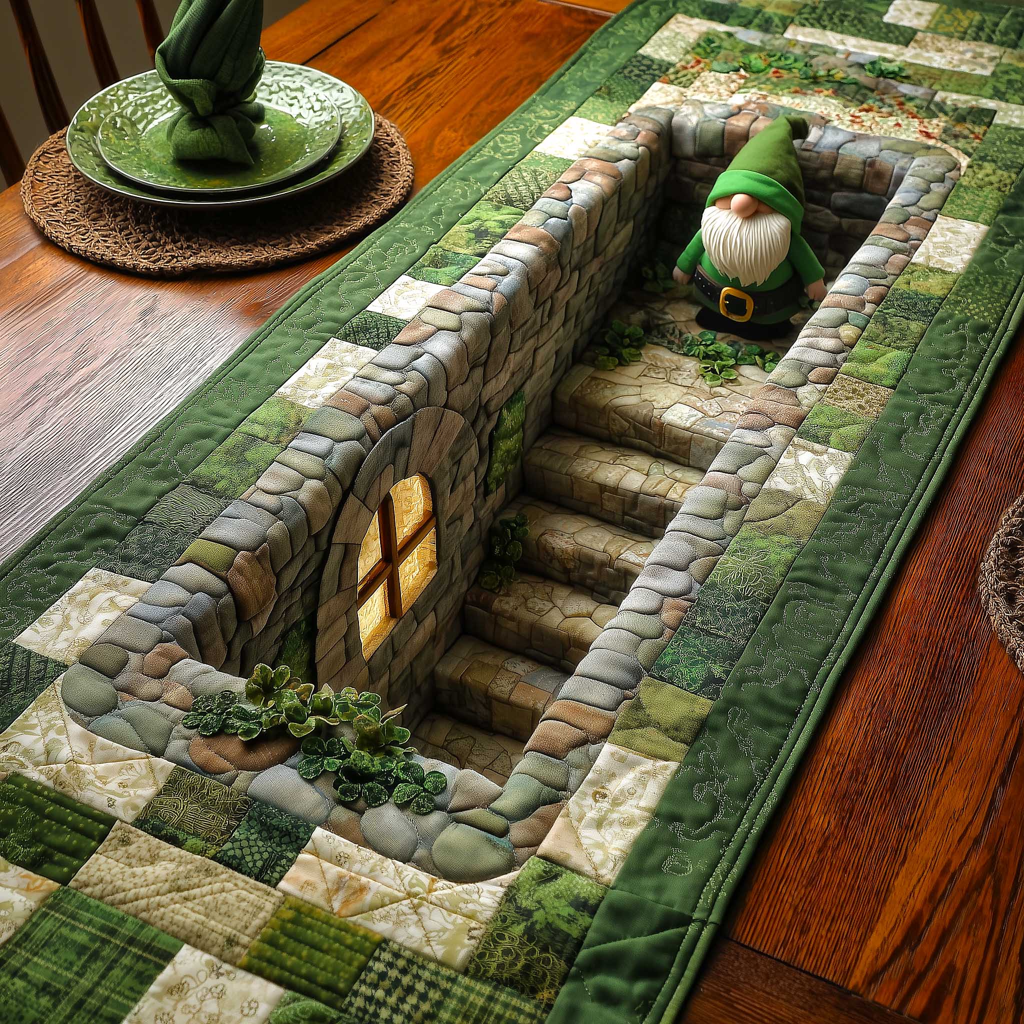Green Party Quilted Table Runner, Easter Table Runner, Spring Table Runner, Mother's Day Gifts