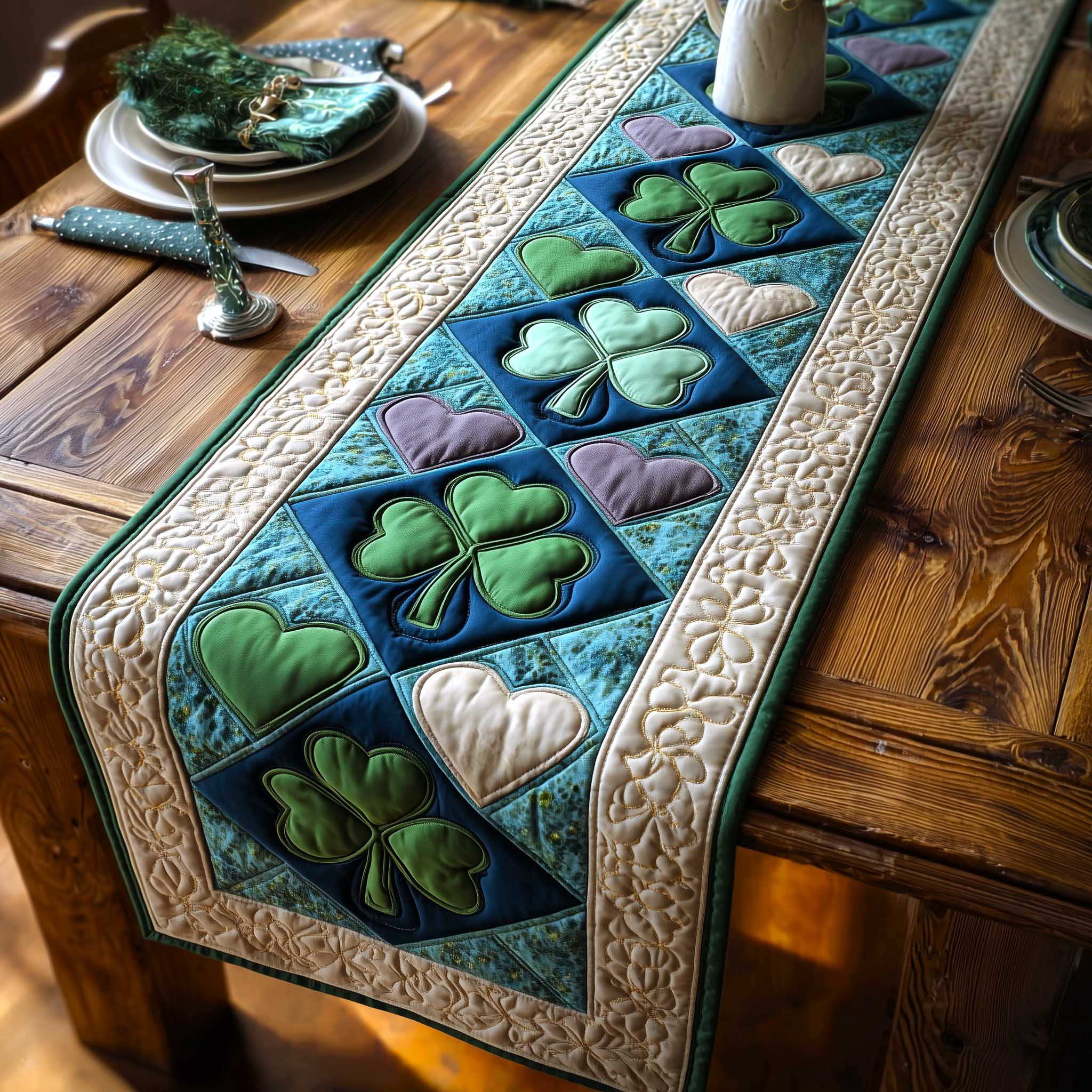 Irish Charm Quilted Table Runner, Easter Table Runner, Spring Table Runner, Mother's Day Gifts