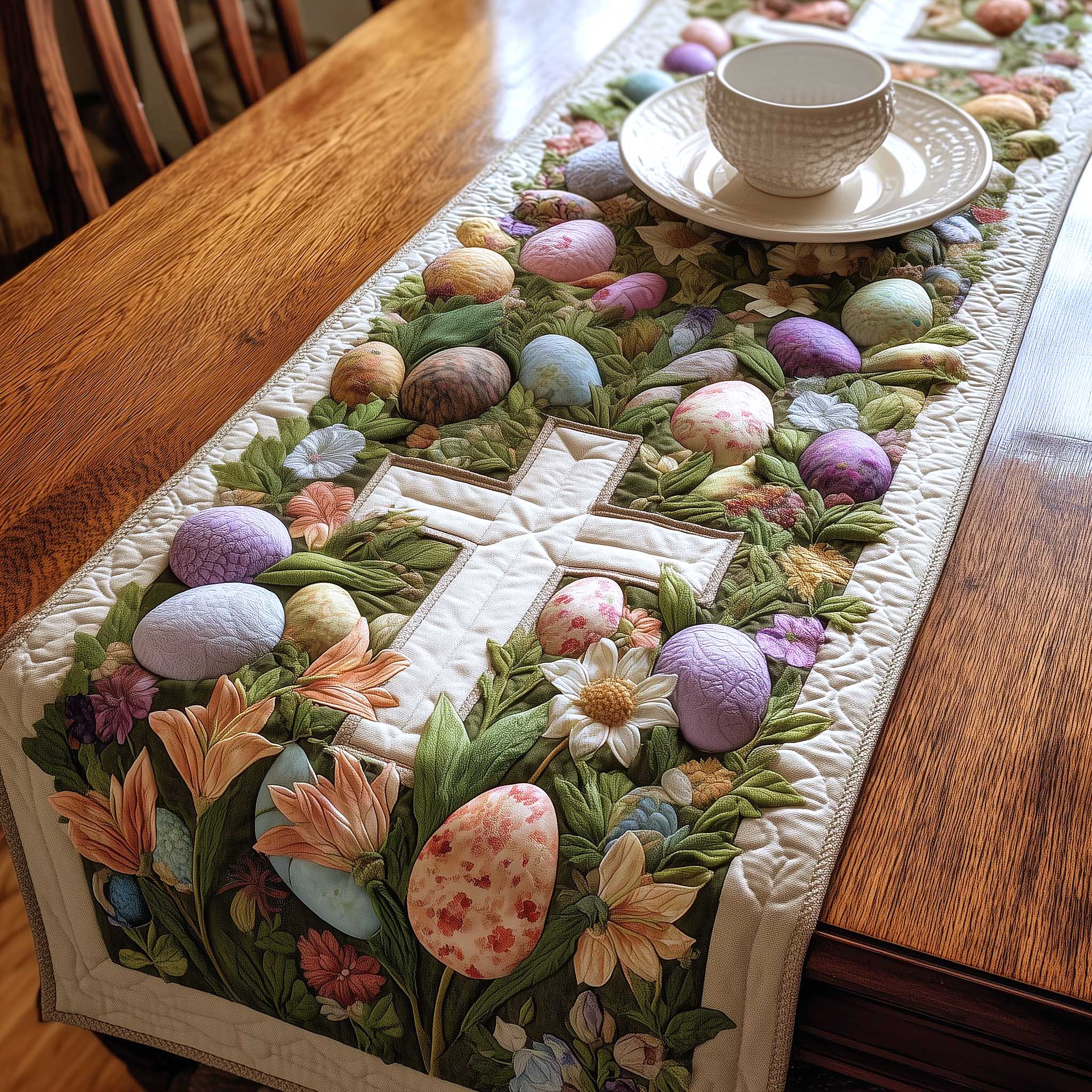 Faith Bloom Quilted Table Runner, Easter Table Runner, Spring Table Runner, Mother's Day Gifts