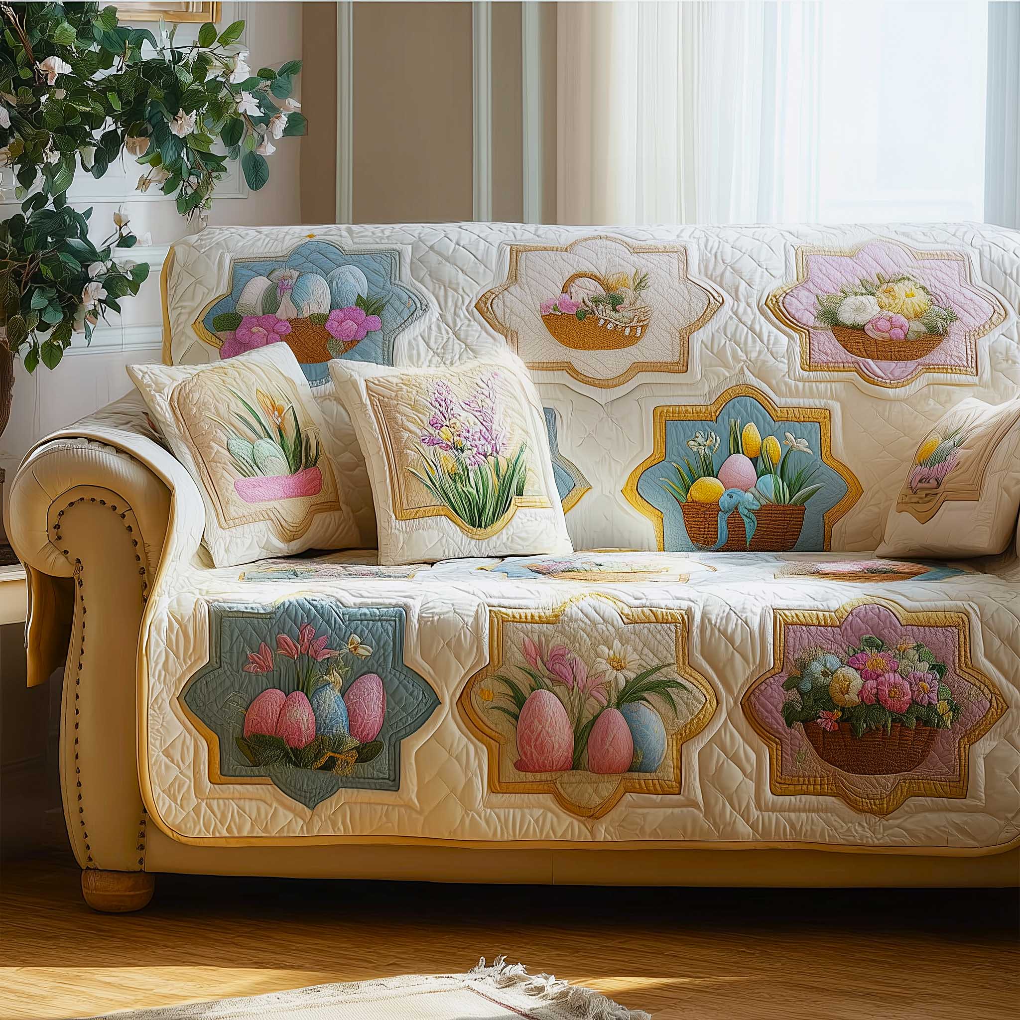 Egg Hunt Quilted Sofa Cover Fall Halloween Decor For Sofa Couch