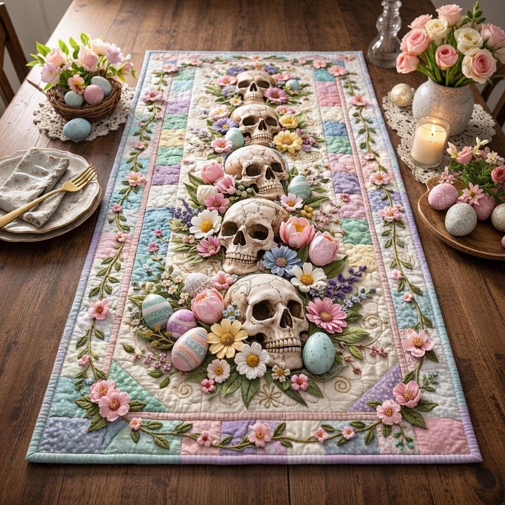 Bone Blossom Quilted Table Runner, Easter Table Runner, Spring Table Runner, Mother's Day Gifts