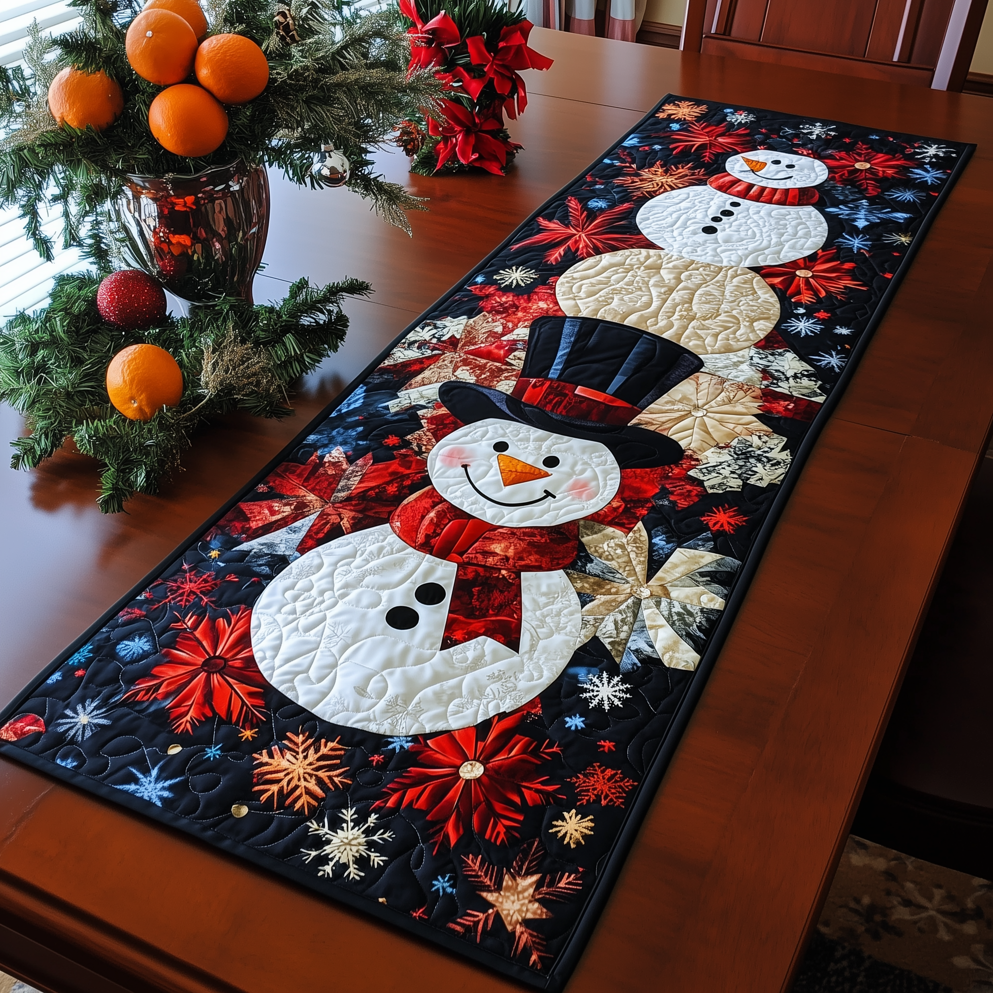 Cheerful Snowman Quilted Table Runner, Easter Table Runner, Spring Table Runner, Mother's Day Gifts