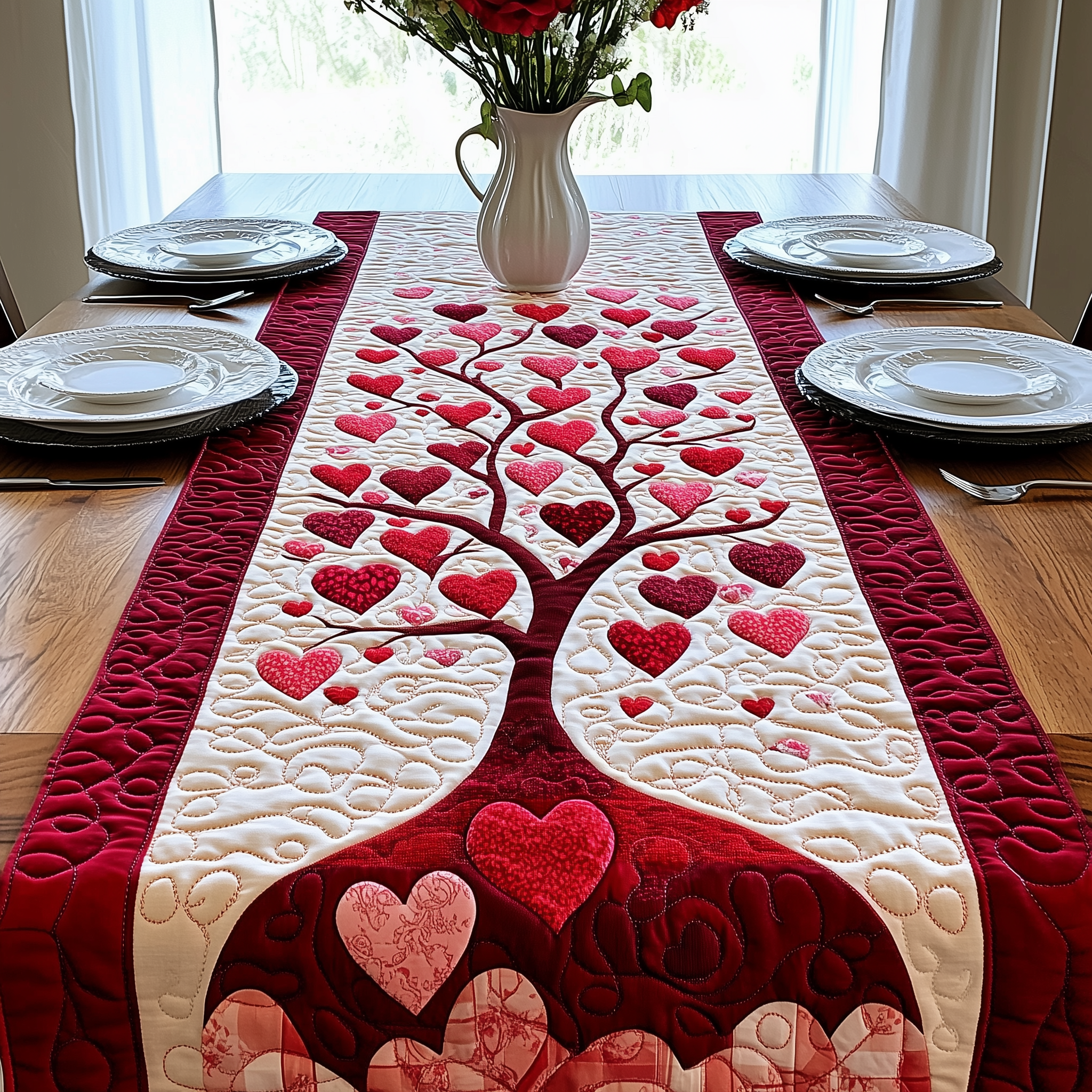 Tree Of Love Quilted Table Runner, Easter Table Runner, Spring Table Runner, Mother's Day Gifts