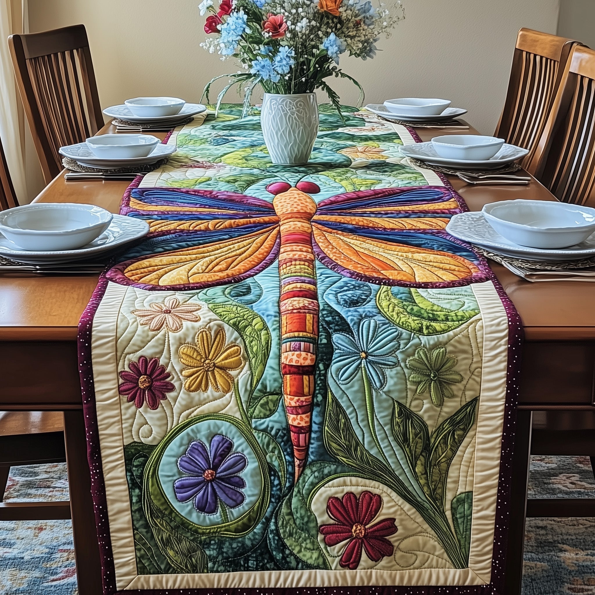 Dragonfly Quilted Table Runner, Easter Table Runner, Spring Table Runner, Mother's Day Gifts
