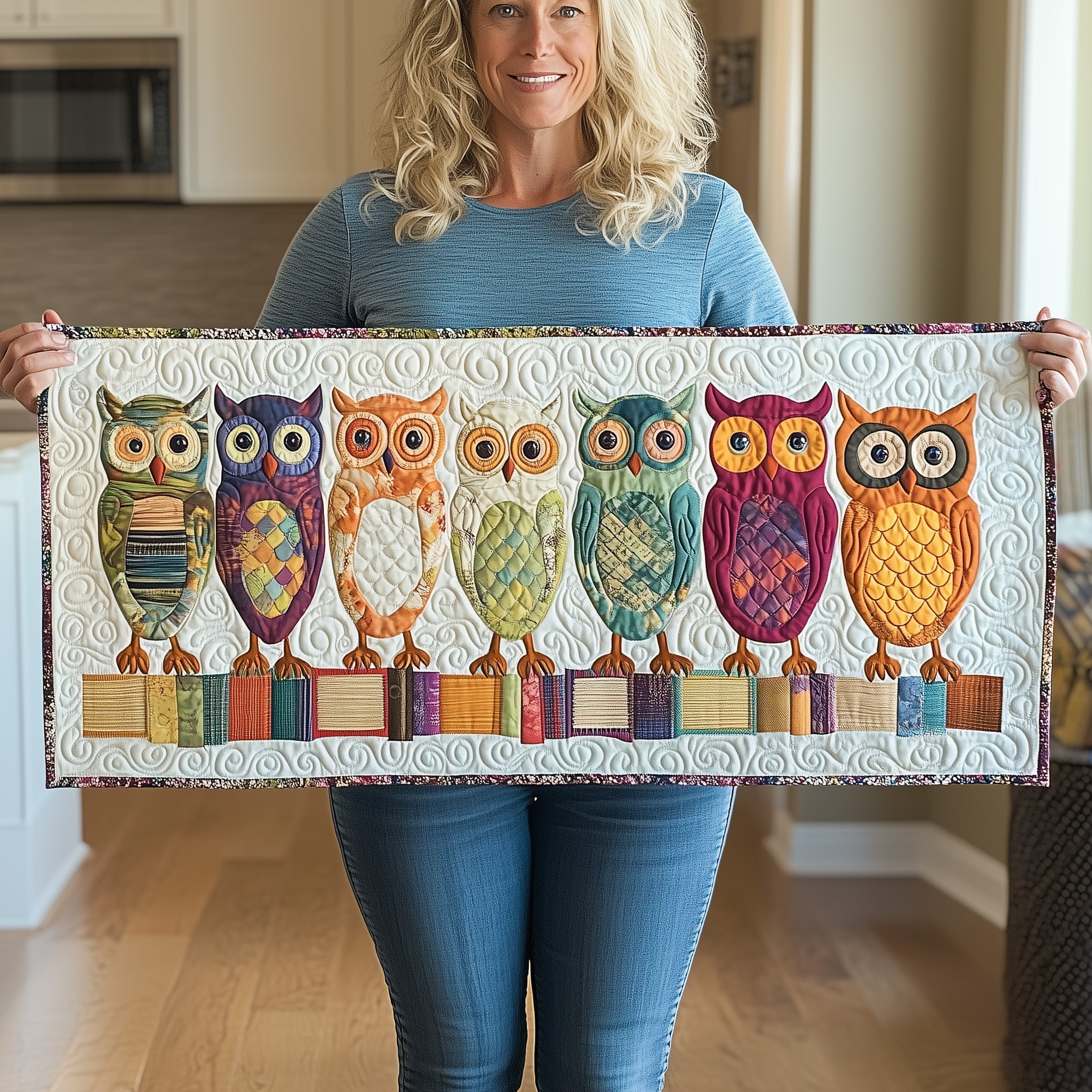 Owl Squad Quilted Table Runner, Easter Table Runner, Spring Table Runner, Mother's Day Gifts
