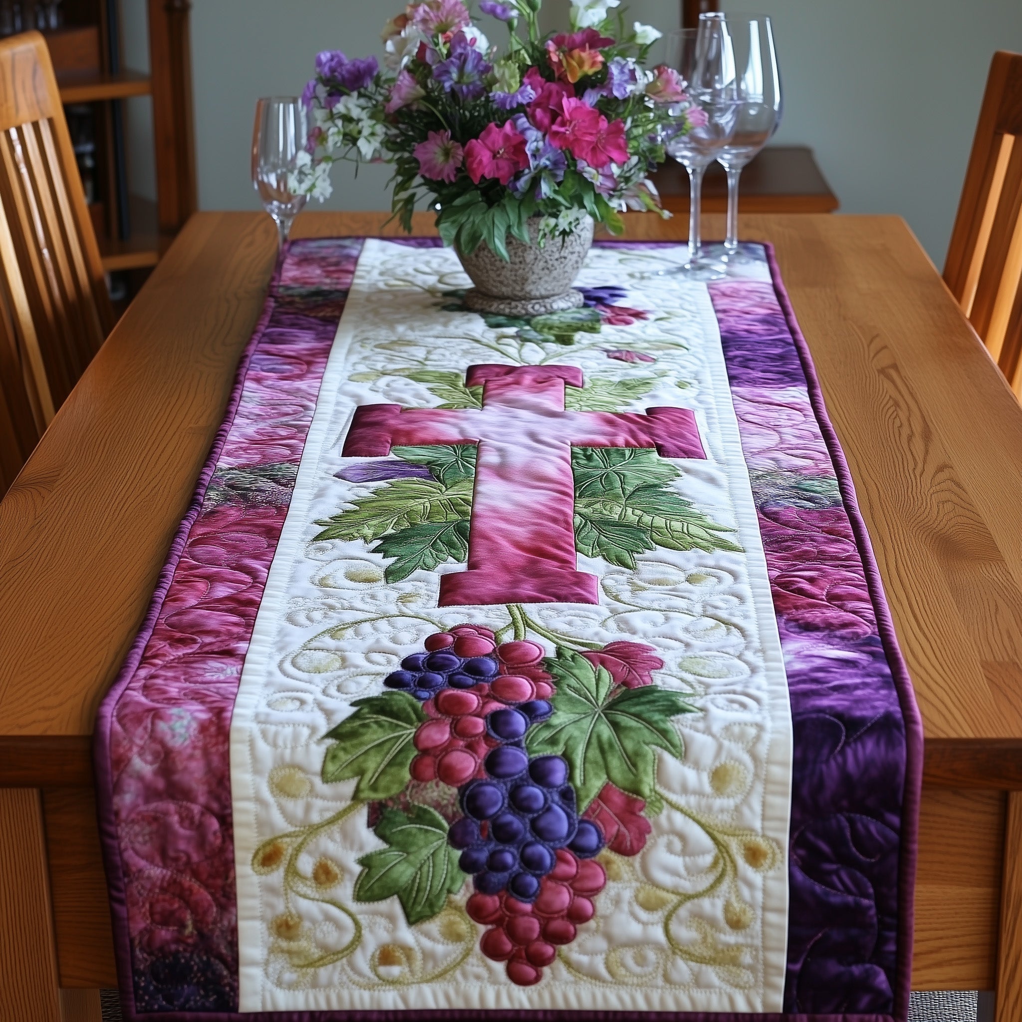 Grapes of Grace Quilted Table Runner, Easter Table Runner, Spring Table Runner, Mother's Day Gifts