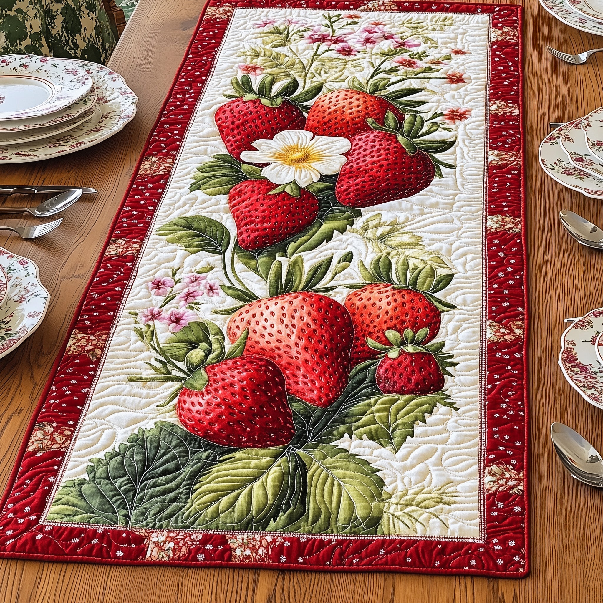 Strawberry Treat Quilted Table Runner, Easter Table Runner, Spring Table Runner, Mother's Day Gifts