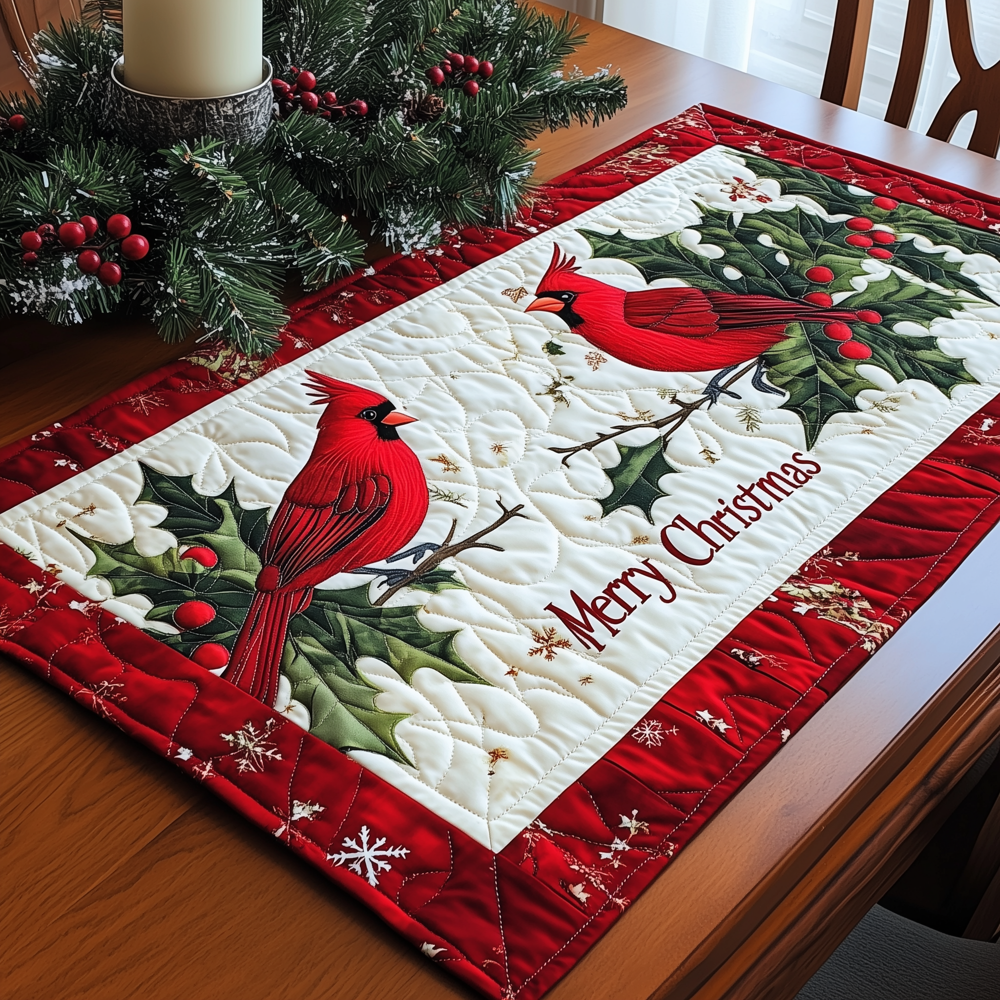 Merry Christmas Cardinal Quilted Table Runner, Easter Table Runner, Spring Table Runner, Mother's Day Gifts