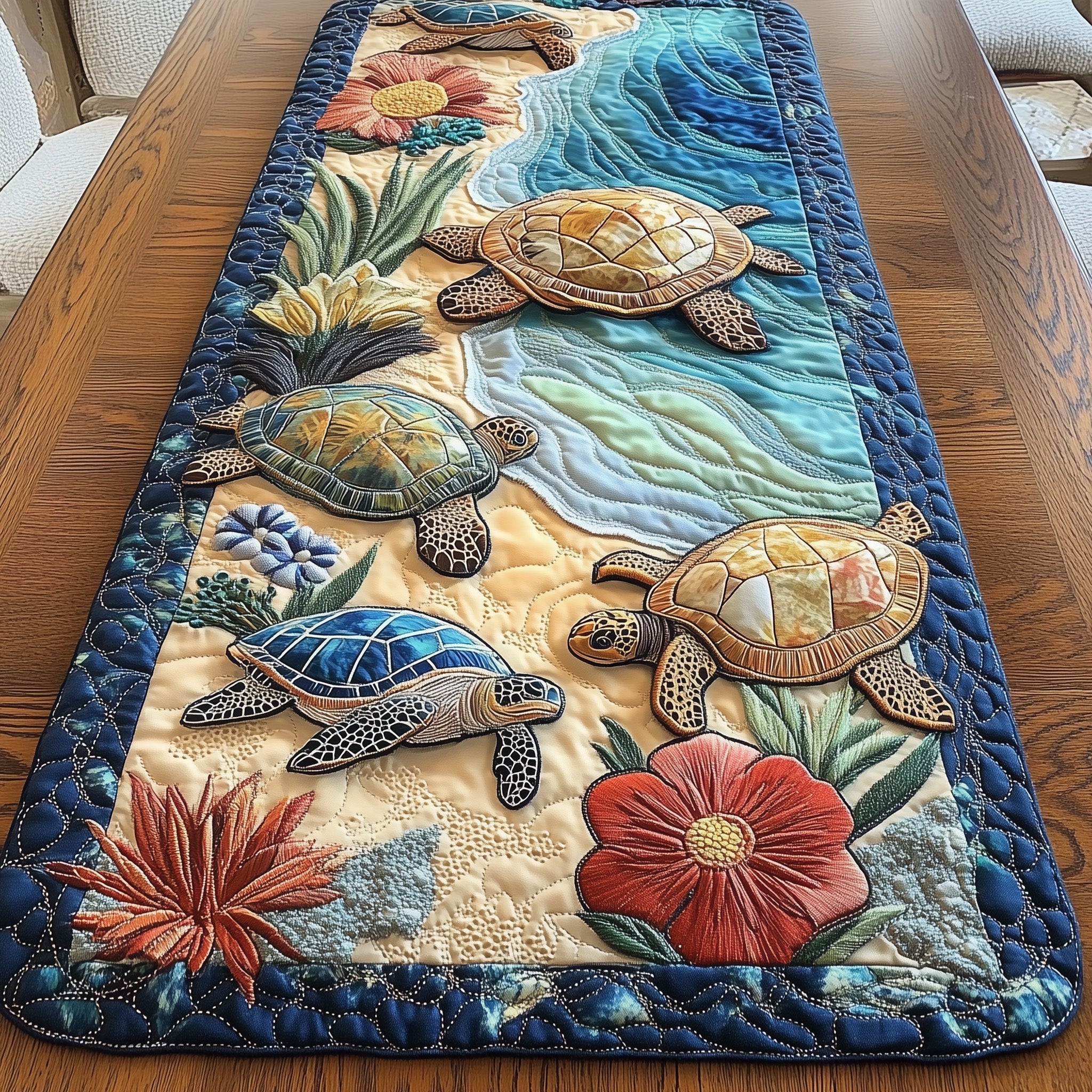 Tropical Turtles Quilted Table Runner, Easter Table Runner, Spring Table Runner, Mother's Day Gifts