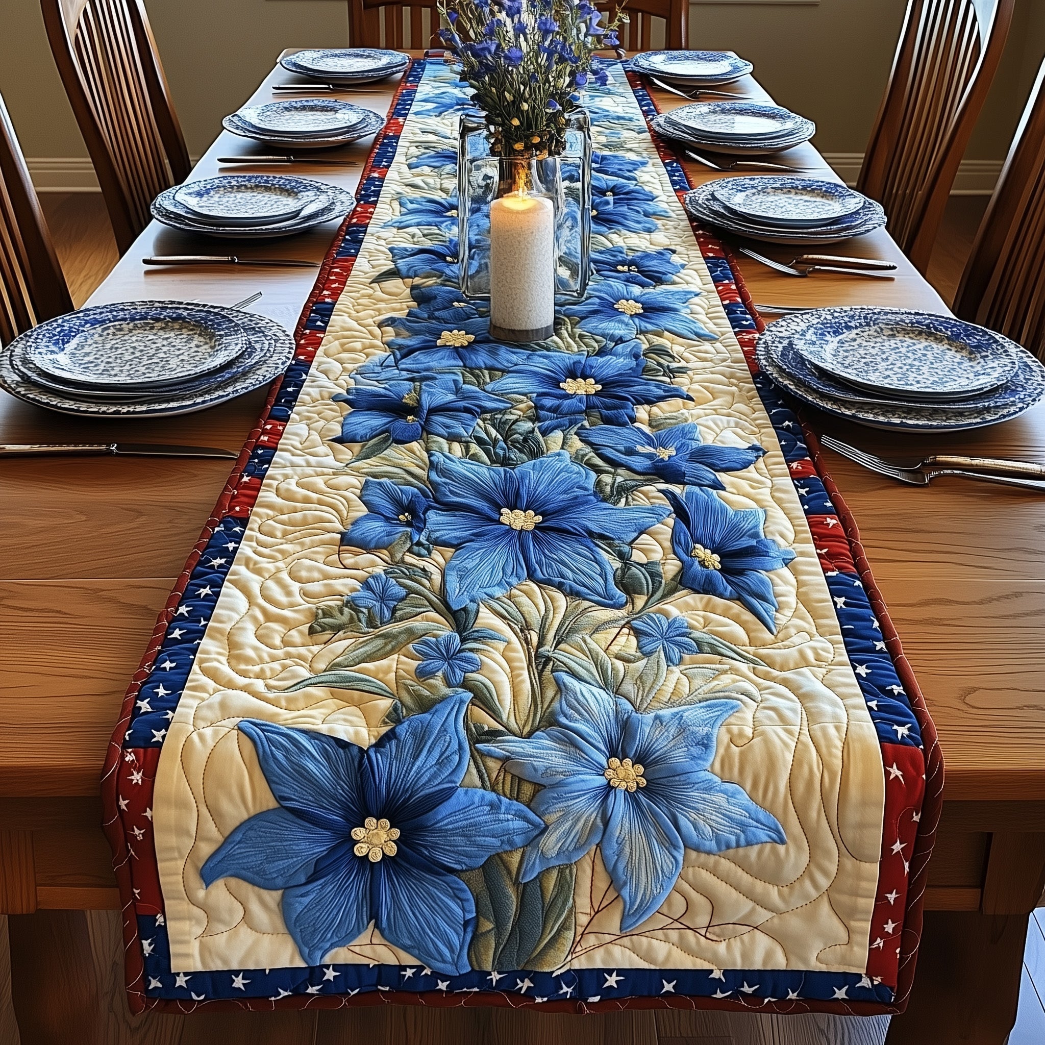 Columbine Charm Quilted Table Runner, Easter Table Runner, Spring Table Runner, Mother's Day Gifts