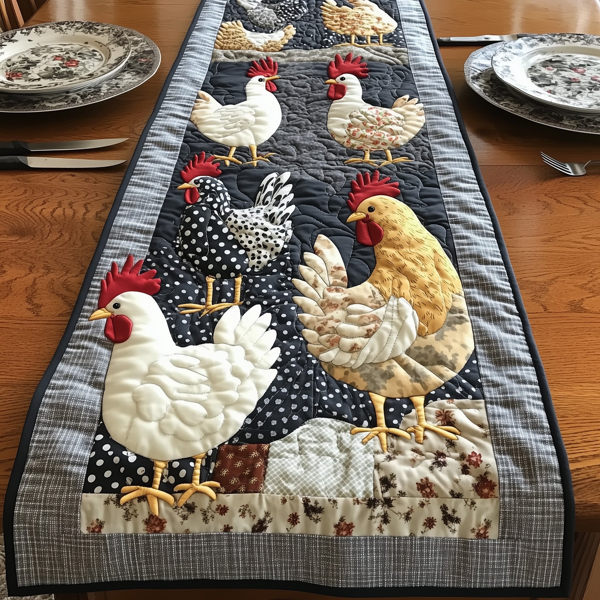 Chicken Crew Quilted Table Runner, Easter Table Runner, Spring Table Runner, Mother's Day Gifts