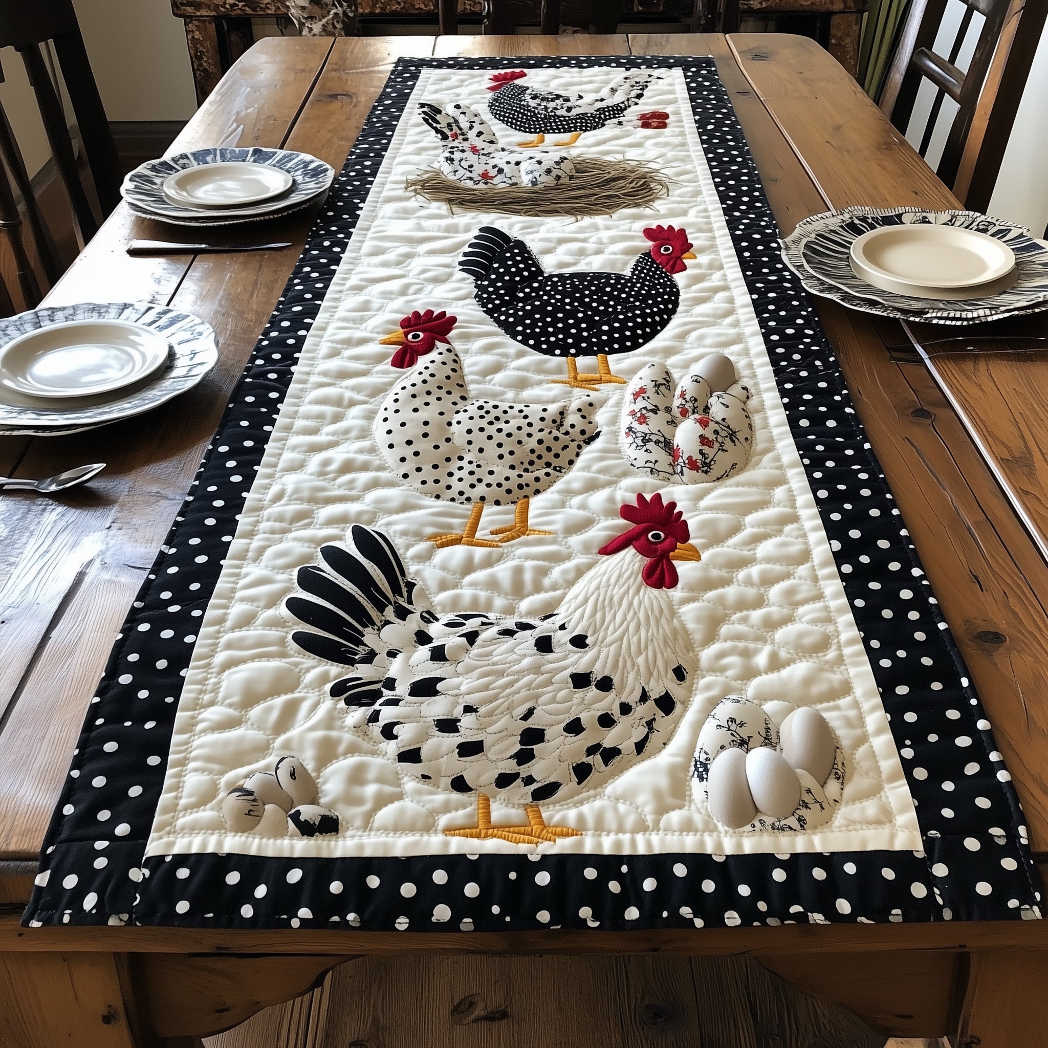 Feather Gang Quilted Table Runner, Easter Table Runner, Spring Table Runner, Mother's Day Gifts