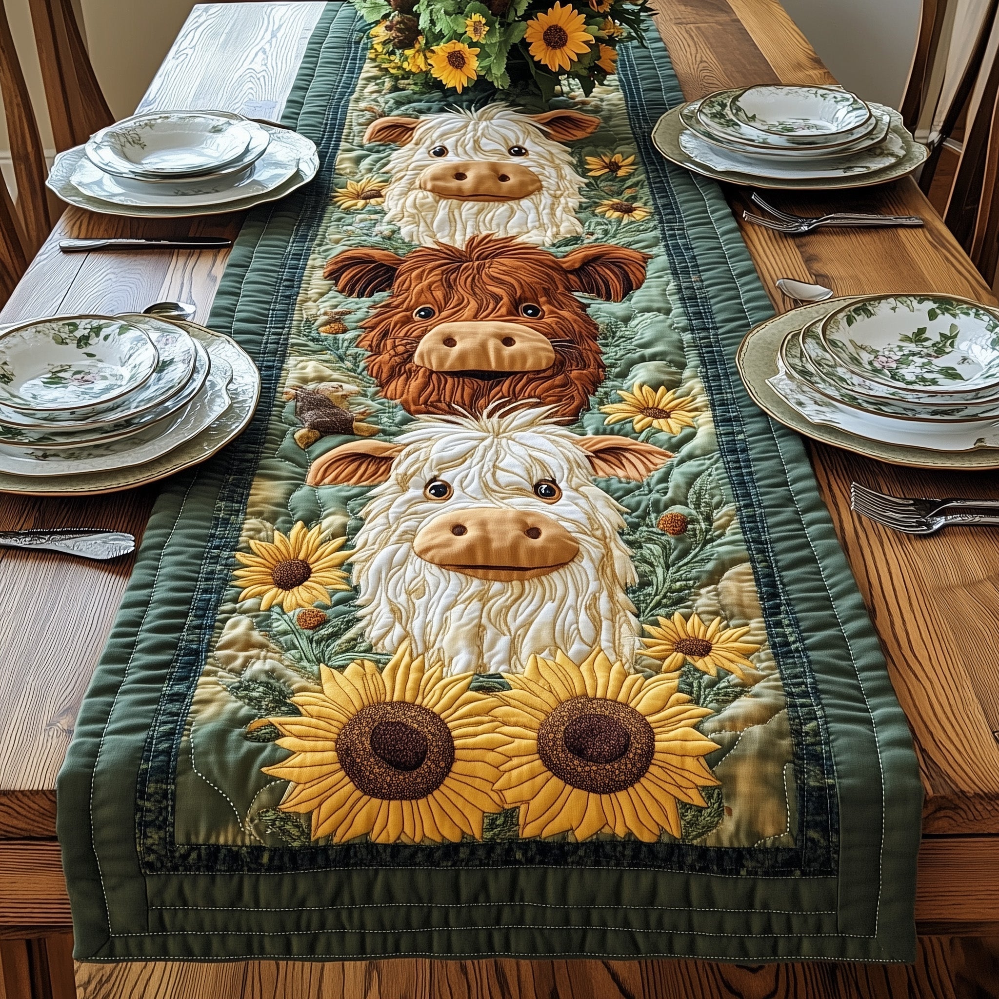 Baby Highland Cow Quilted Table Runner, Easter Table Runner, Spring Table Runner, Mother's Day Gifts