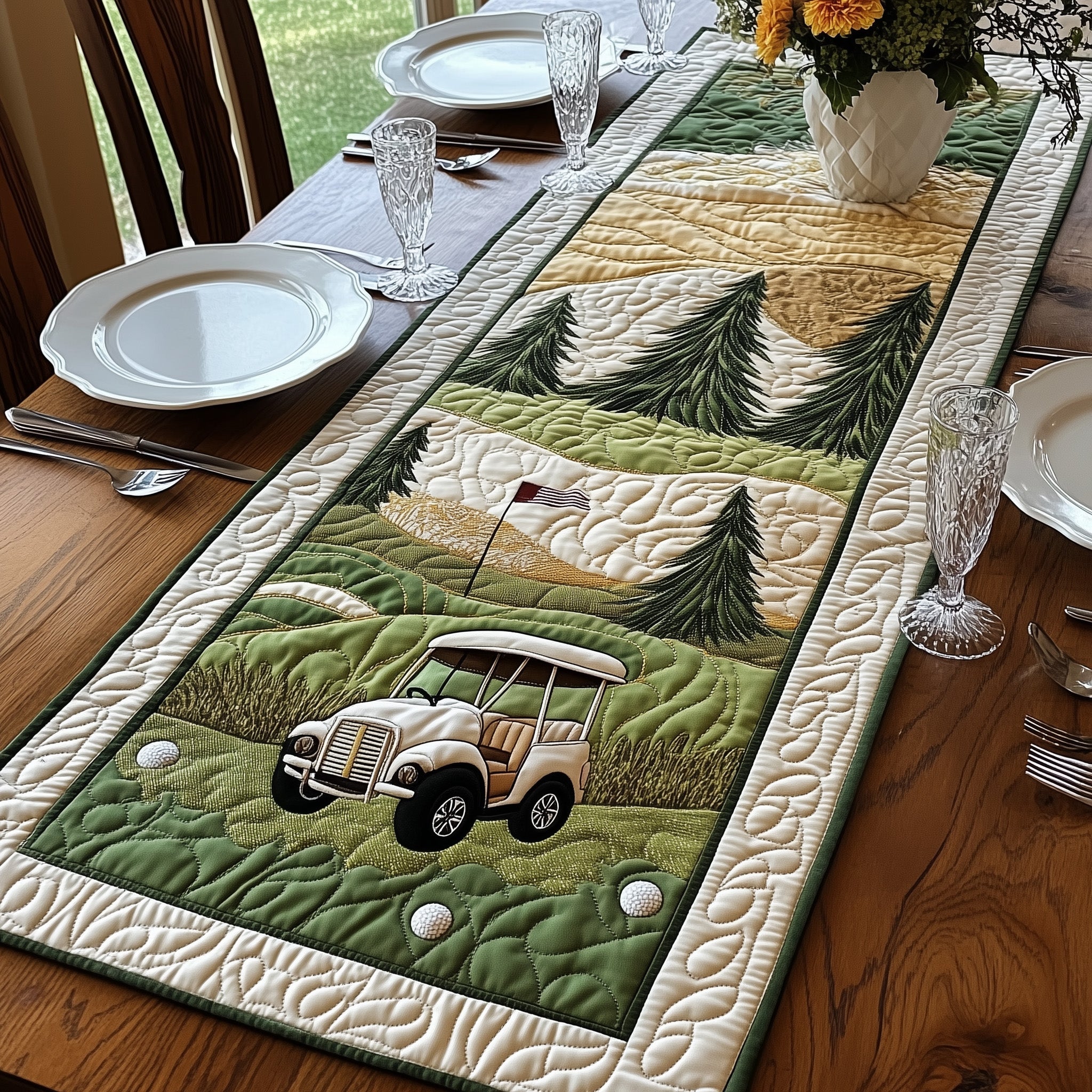 Fairway Serenity Quilted Table Runner, Easter Table Runner, Spring Table Runner, Mother's Day Gifts