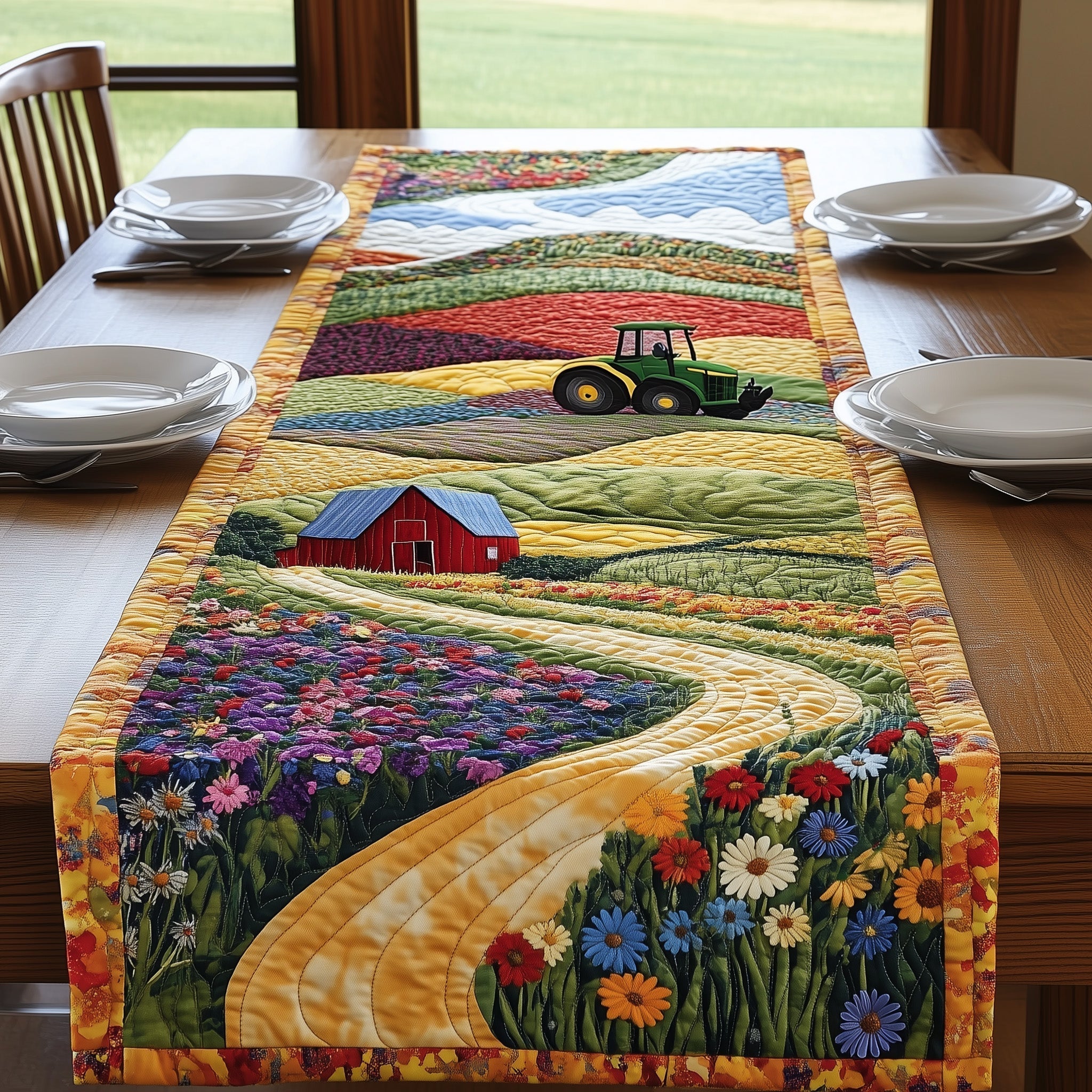 Tractor Dream Quilted Table Runner, Easter Table Runner, Spring Table Runner, Mother's Day Gifts