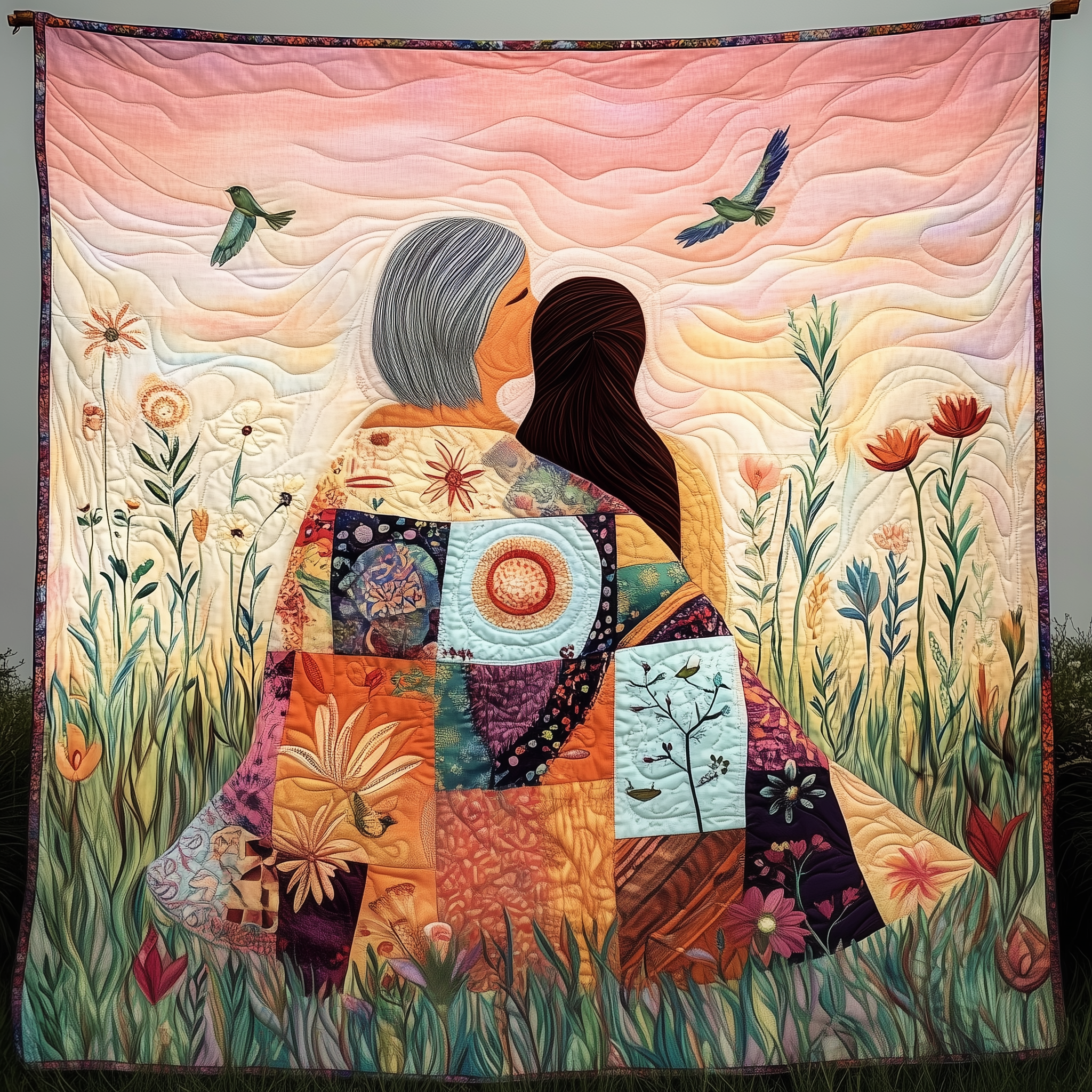 Golder Hour Garden Of Love Quilt Blanket, Mother Daughter Blankets, Mother's Day Gifts, Gift For Mom