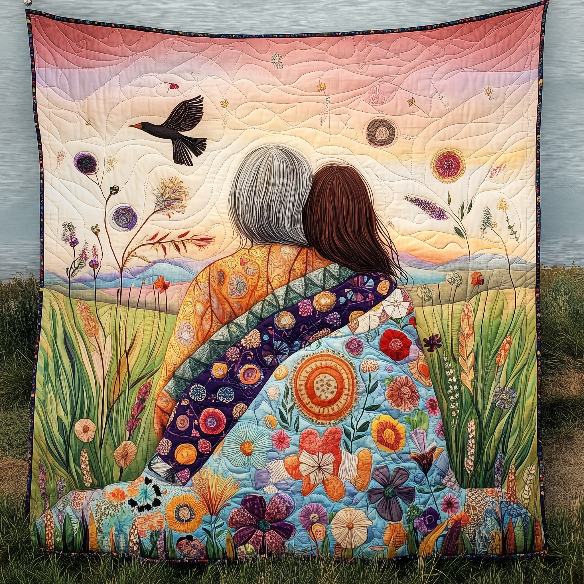 Garden Of Love Golden Hour Quilt Blanket, Mother Daughter Blankets, Mother's Day Gifts, Gift For Mom