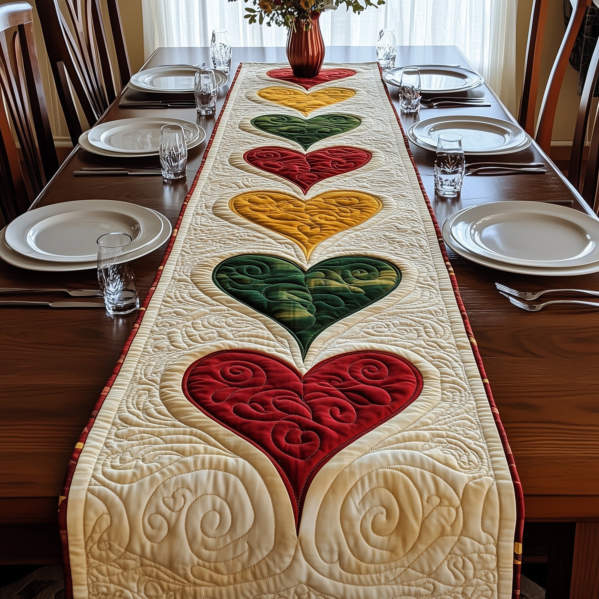 Juneteenth Hearts Quilted Table Runner, Easter Table Runner, Spring Table Runner, Mother's Day Gifts