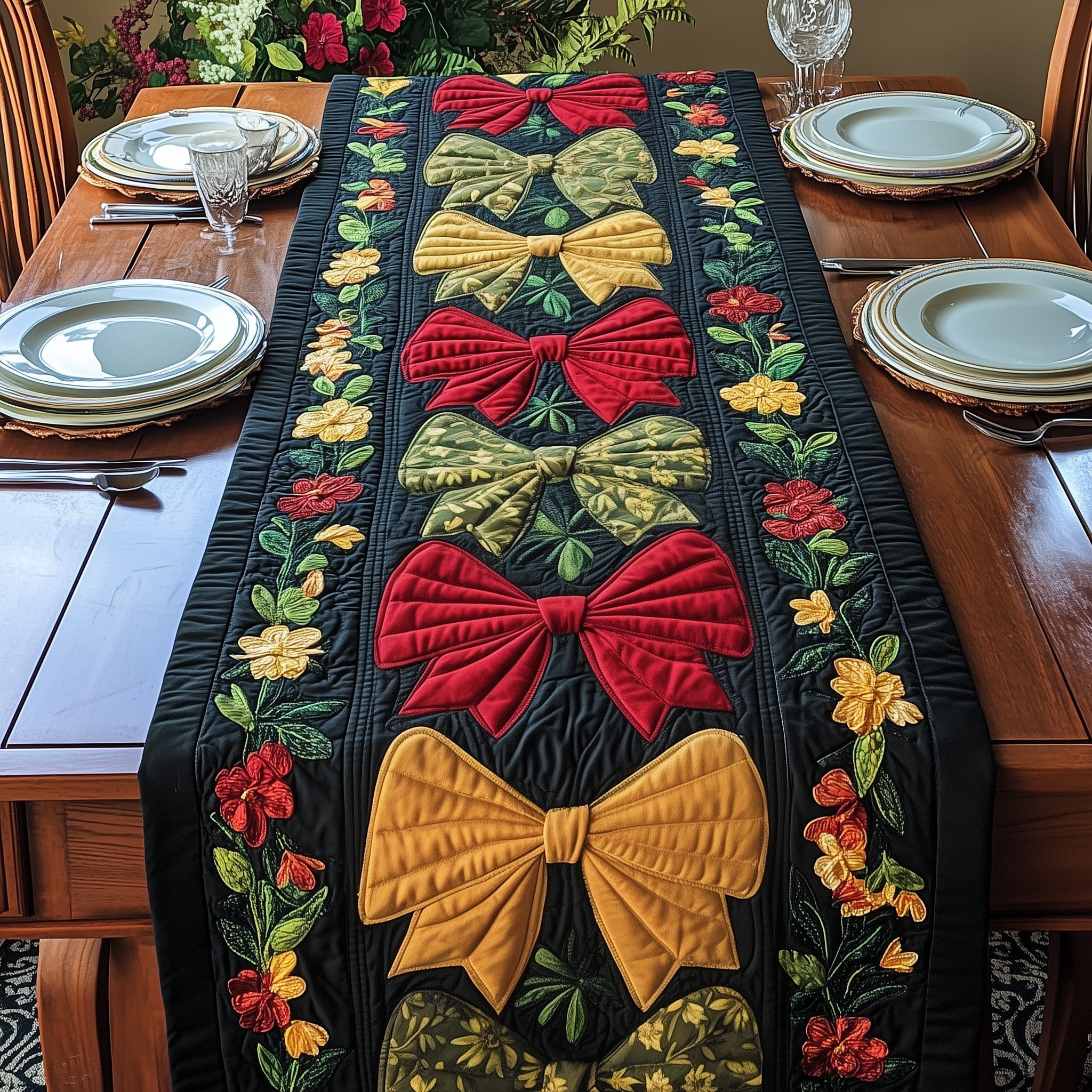 Juneteenth Bows Quilted Table Runner, Easter Table Runner, Spring Table Runner, Mother's Day Gifts