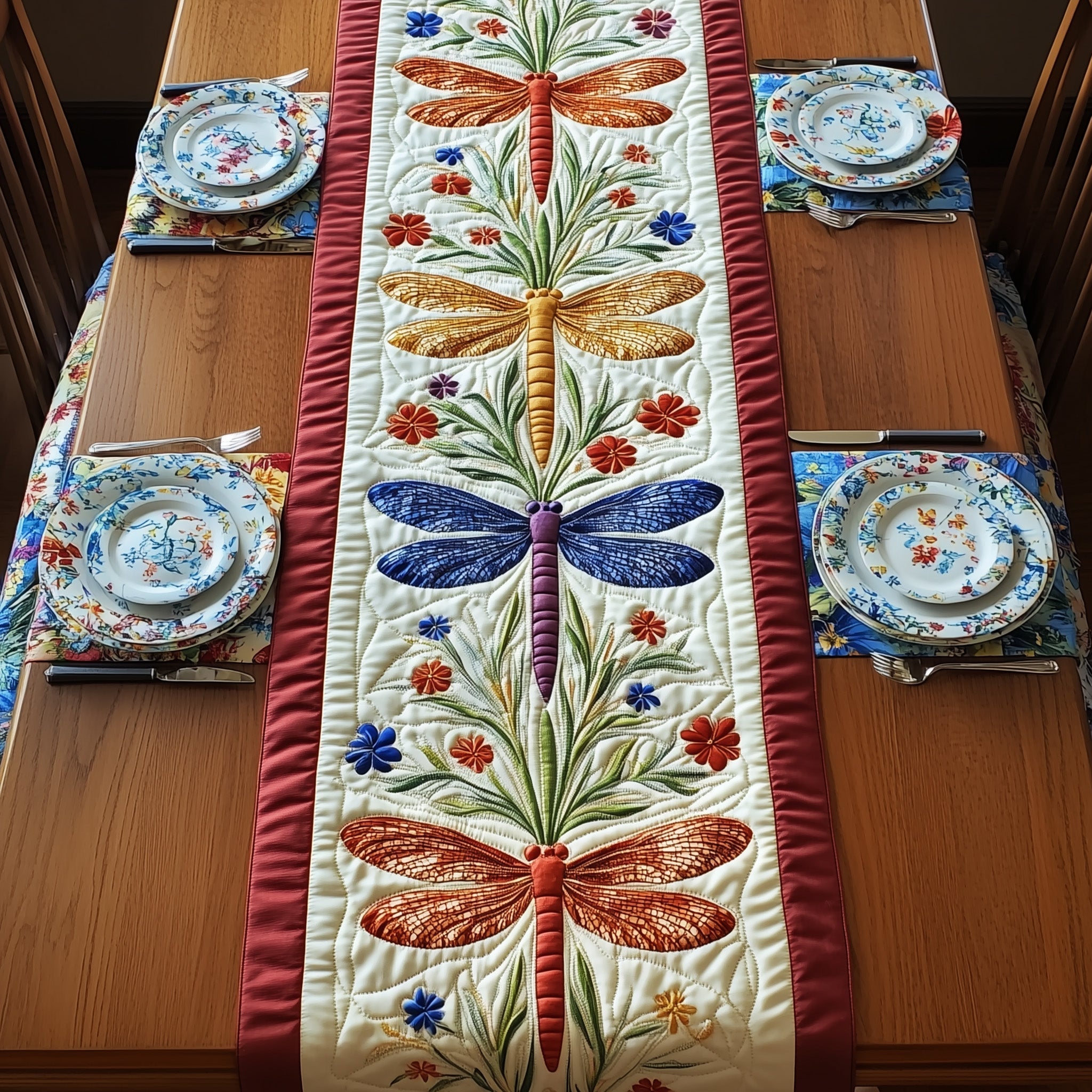 Dragonfly Garden Quilted Table Runner, Easter Table Runner, Spring Table Runner, Mother's Day Gifts