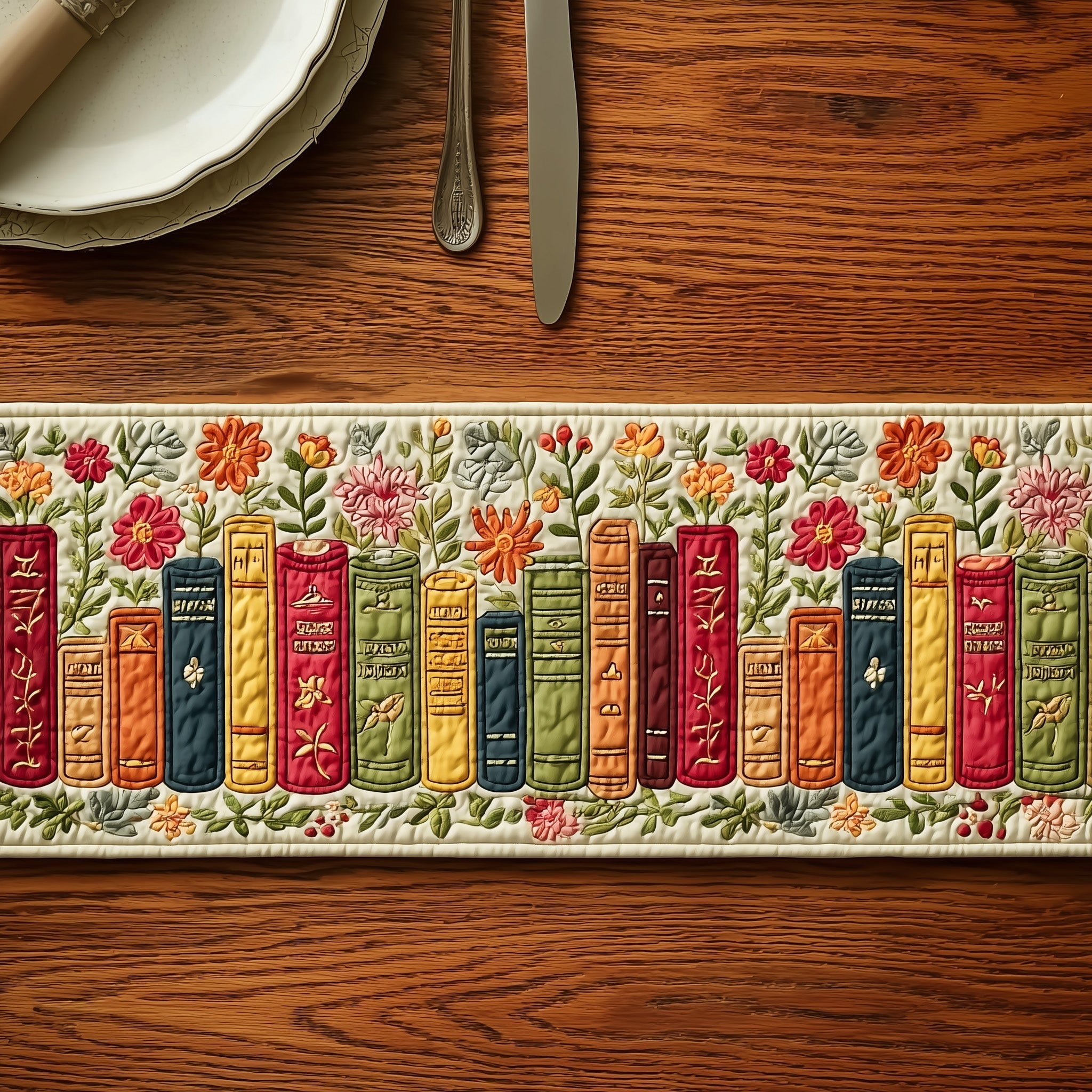 Book Quilted Table Runner, Easter Table Runner, Spring Table Runner, Mother's Day Gifts