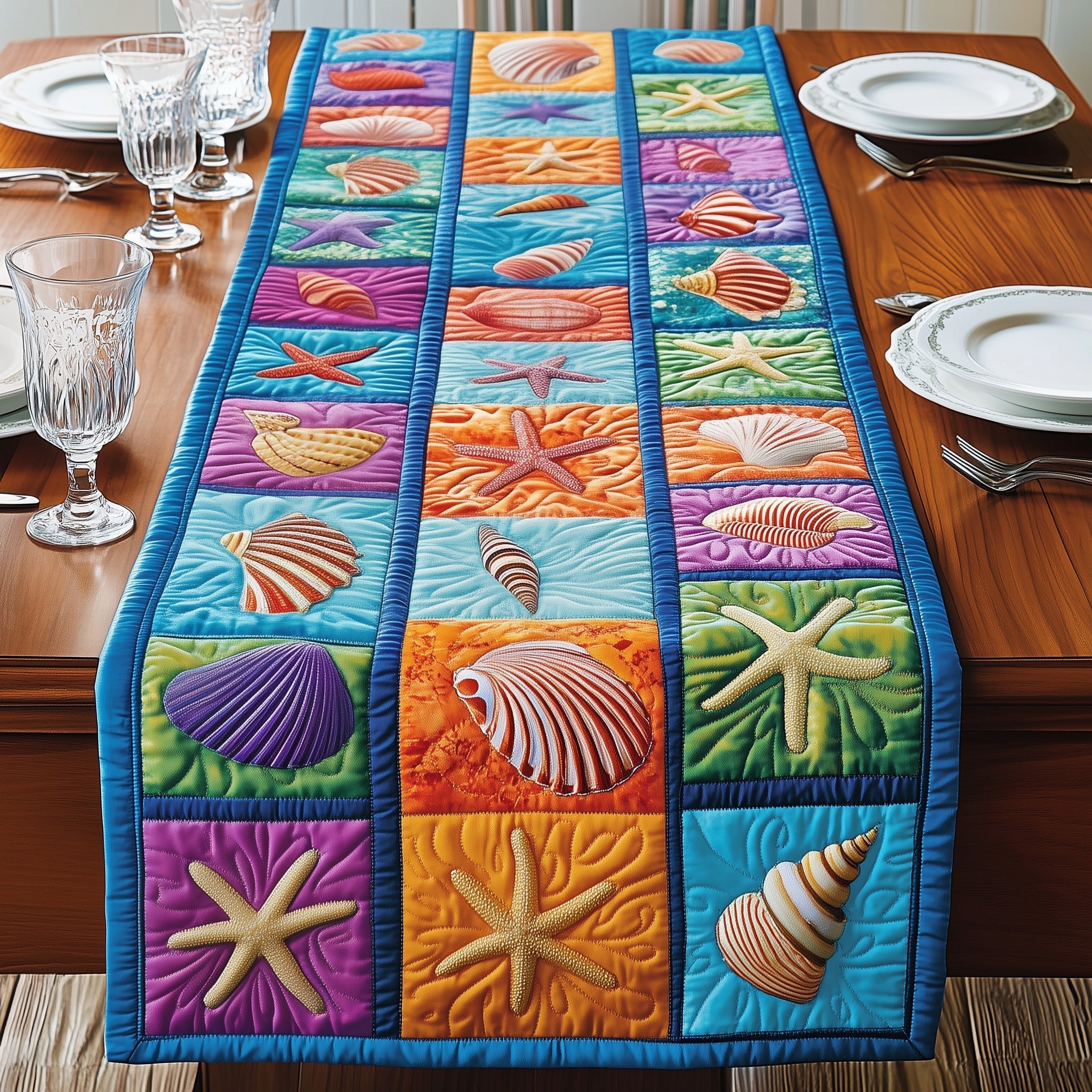 Seashells Quilted Table Runner, Easter Table Runner, Spring Table Runner, Mother's Day Gifts