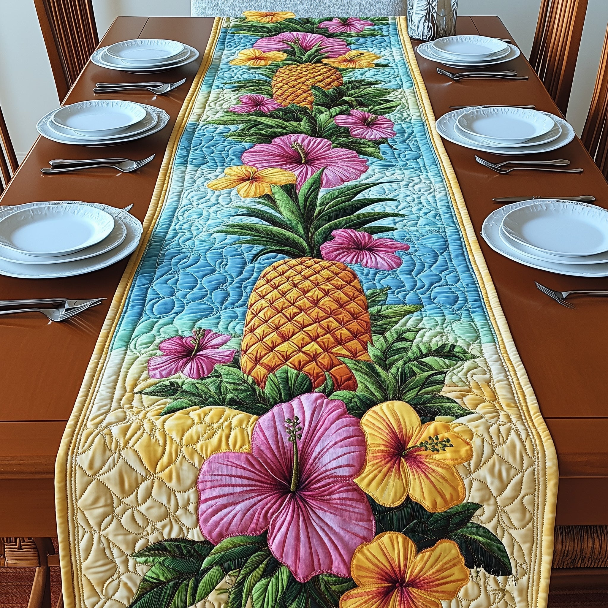 Tropical Pineapple Quilted Table Runner, Easter Table Runner, Spring Table Runner, Mother's Day Gifts